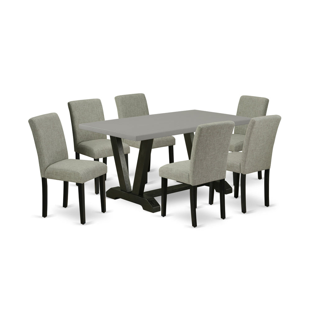 EAST WEST FURNITURE - V696AB106-7 - 7-Pc Modern Dining Table Set - 6 Dining Padded Chairs and 1 Dining Table (Wire Brushed Black Finish)