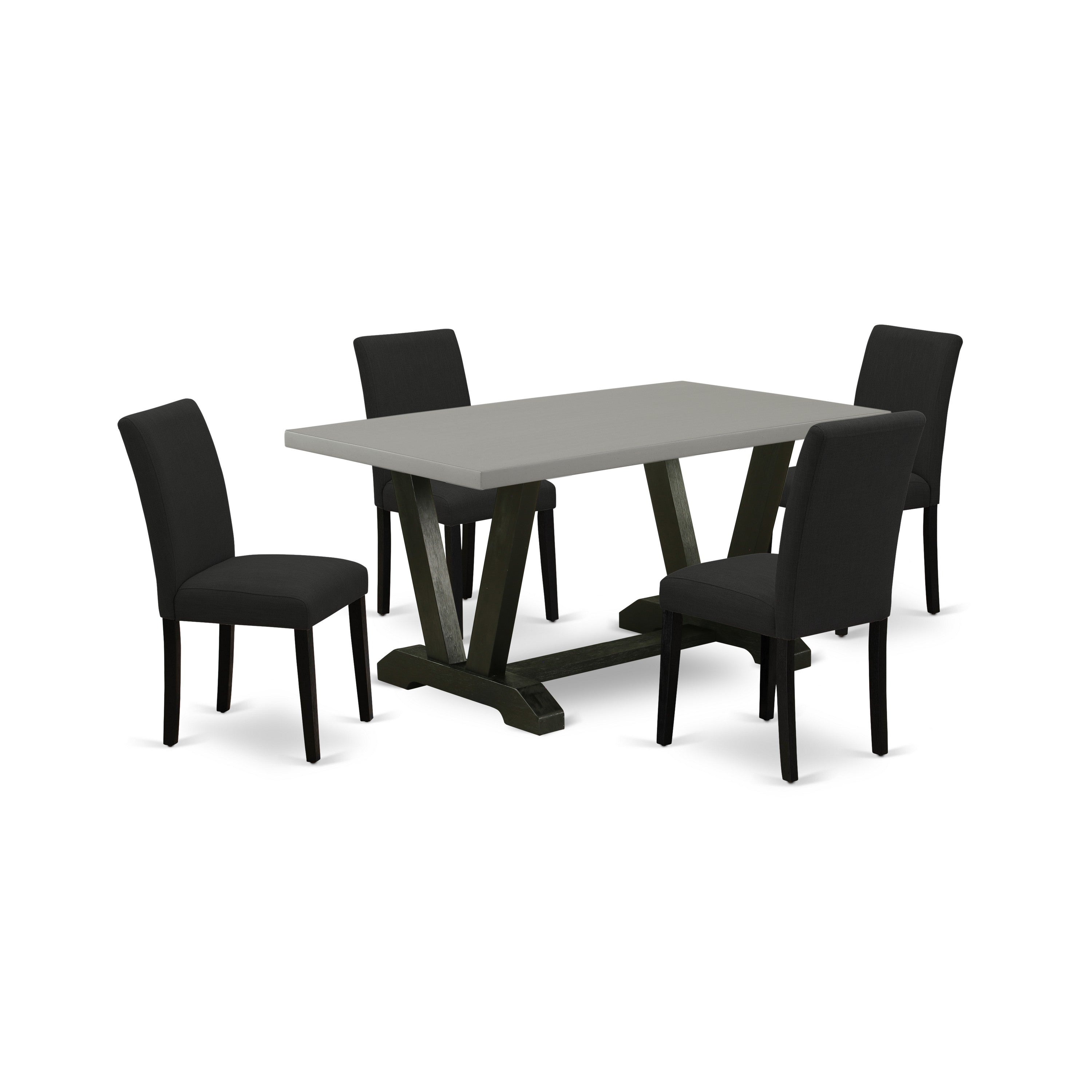 5-Pc Dining Room Table Set Includes 4 Modern Dining Chairs with Upholstered Seat and High Back and a Rectangular Table - Black Finish