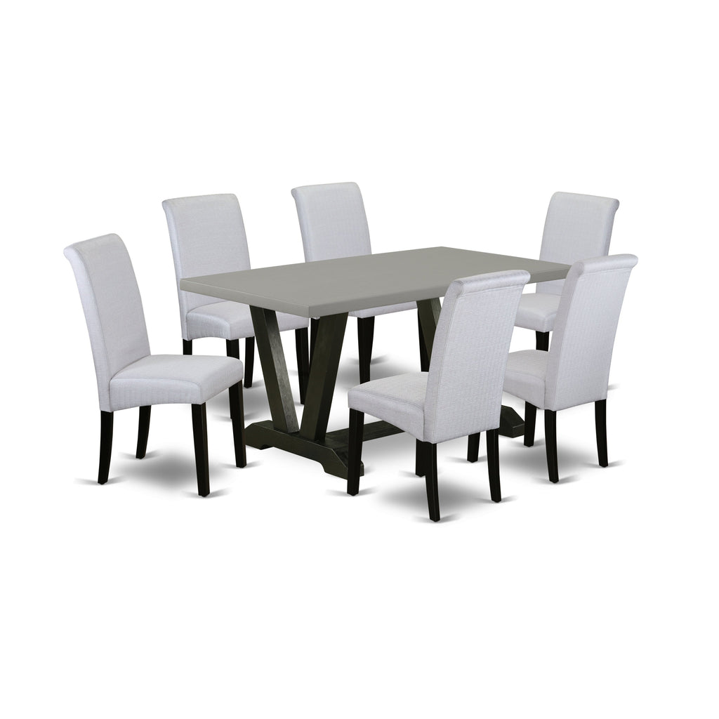 East West Furniture V696BA105-7 7 Piece Kitchen Table & Chairs Set Consist of a Rectangle Dining Room Table with V-Legs and 6 Grey Linen Fabric Upholstered Chairs