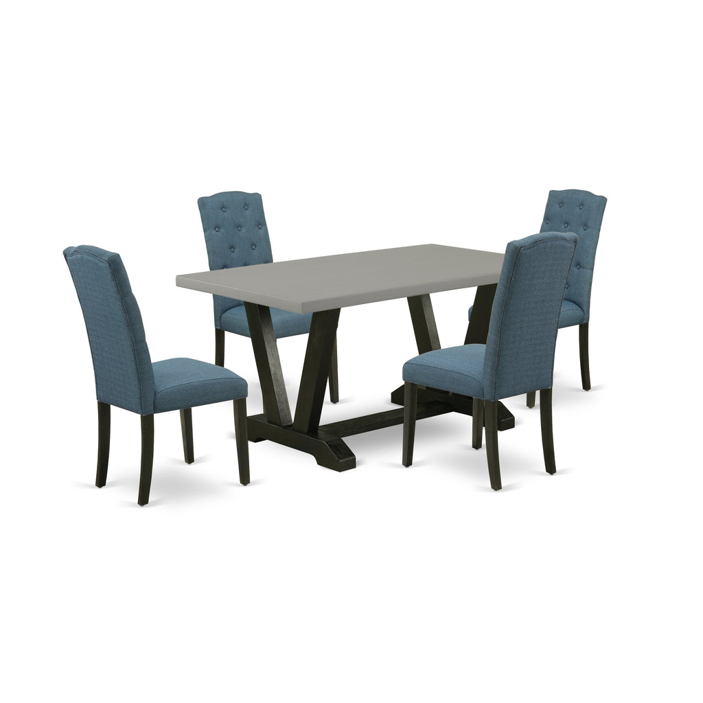 EAST WEST FURNITURE - V696CE121-5 - 5-Pc Dinette Room Set - 4 Padded Parson Chairs and 1 Dining Room Table (Wire Brushed Black Finish)