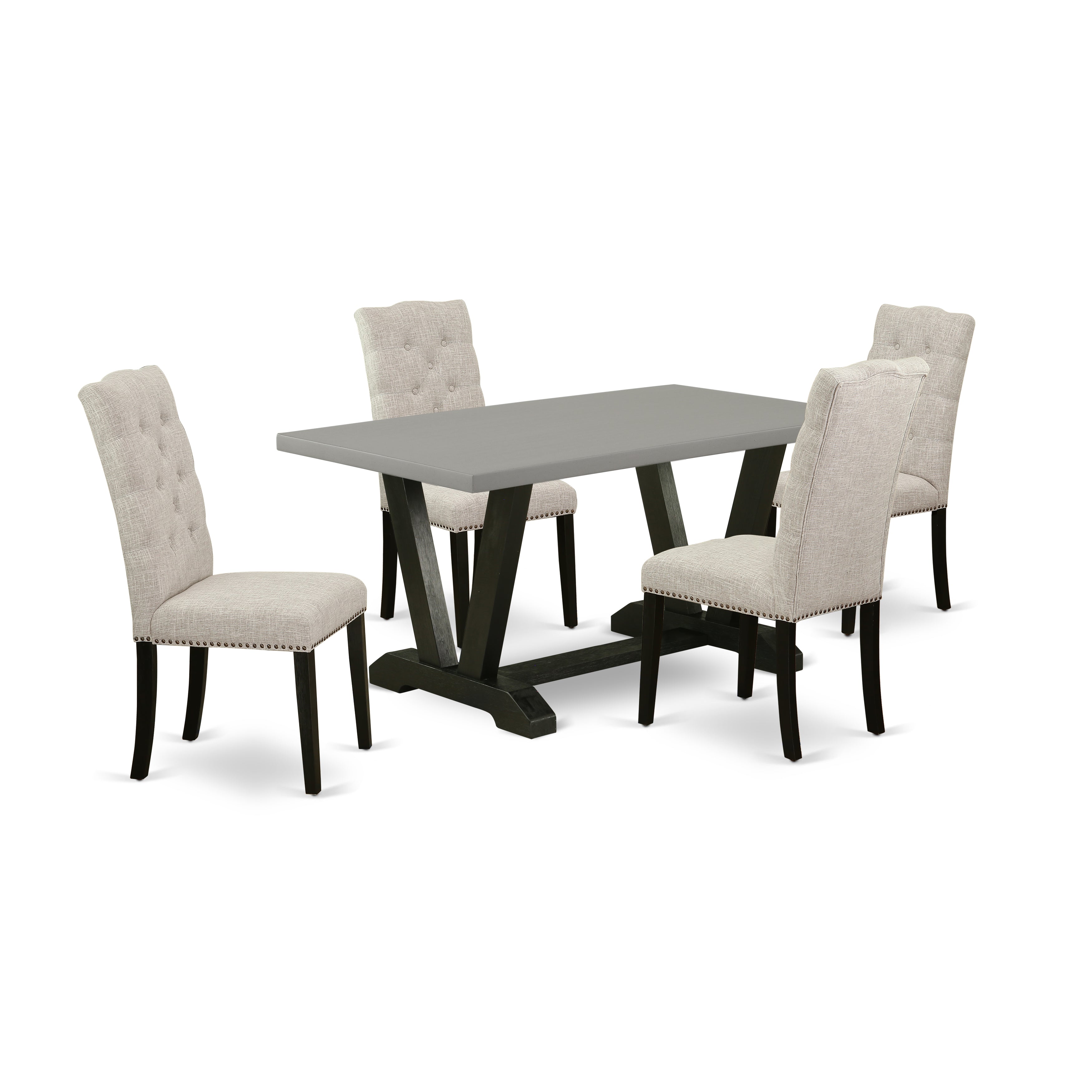 Juego de mesa de comedor East West Furniture V696EL635-5 de 5 piezas para 4 personas. Incluye una mesa de cocina rectangular con patas en V y 4 sillas de comedor Parson de tela de lino y piel de venado.