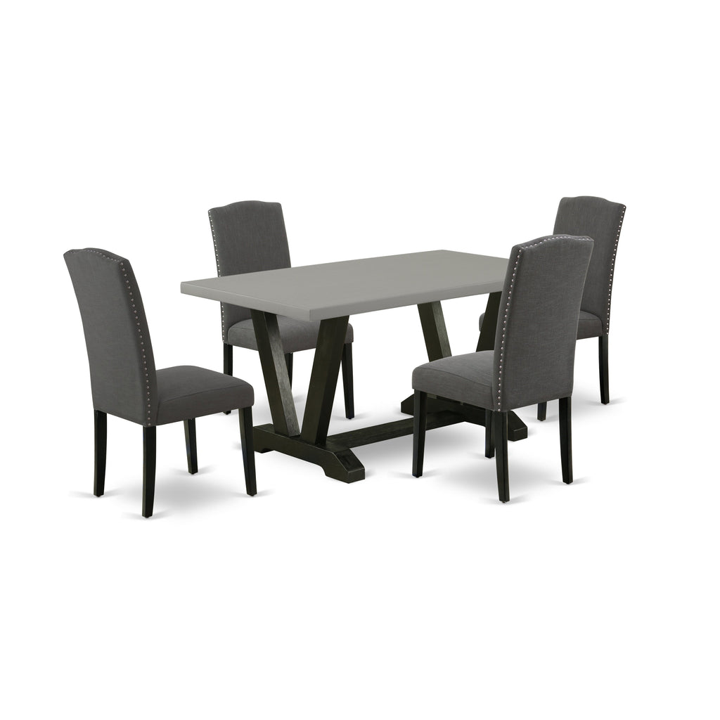 EAST WEST FURNITURE - V696EN120-5 - 5-Pc Dinette Room Set - 4 Kitchen Chairs and 1 Wood Dining Table (Wire Brushed Black Finish)