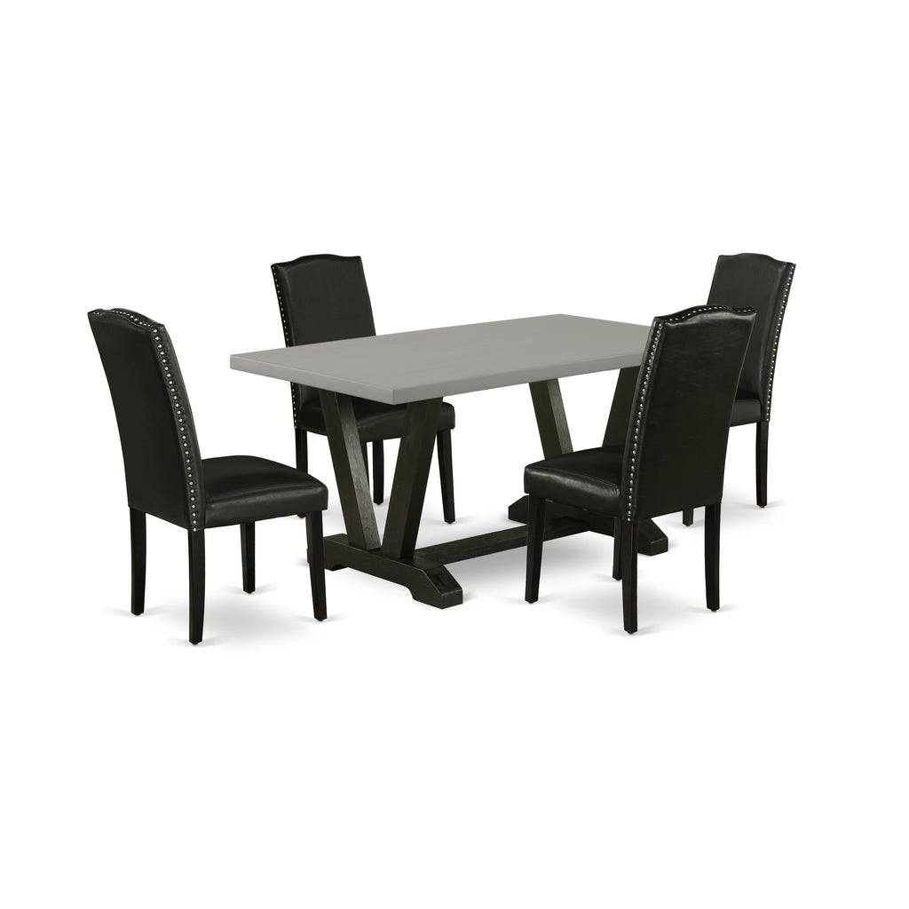 Juego de comedor de 5 piezas East West Furniture V696EN169-5 para 4 personas. Incluye una mesa de comedor rectangular con patas en V y 4 sillas de comedor Parson de piel sintética negra.