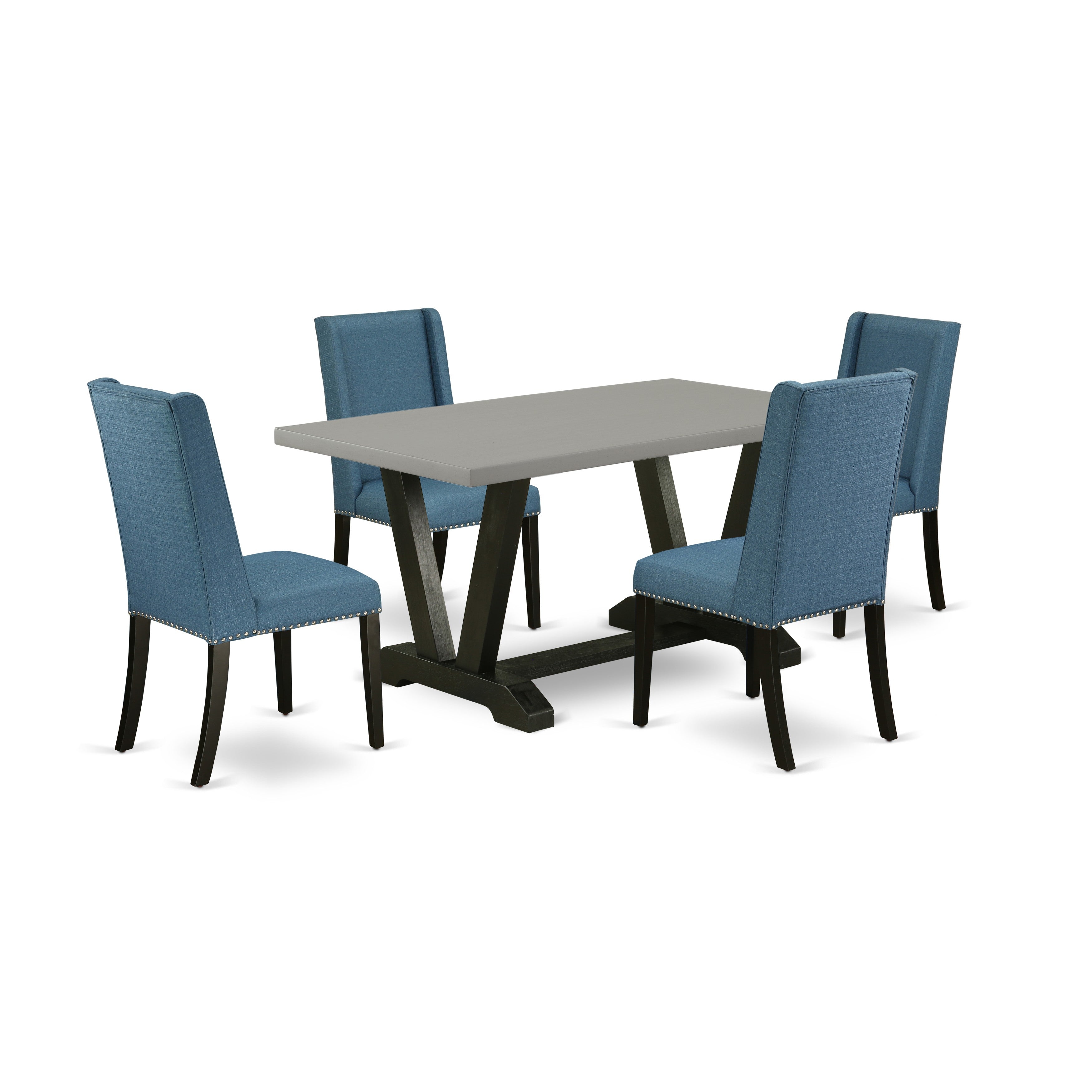 East West Furniture V696FL121-5 5-Piece Dinette Set with Dining Room Table - 4 Linen Fabric Kitchen Chairs (Wire Brushed Black Finish)