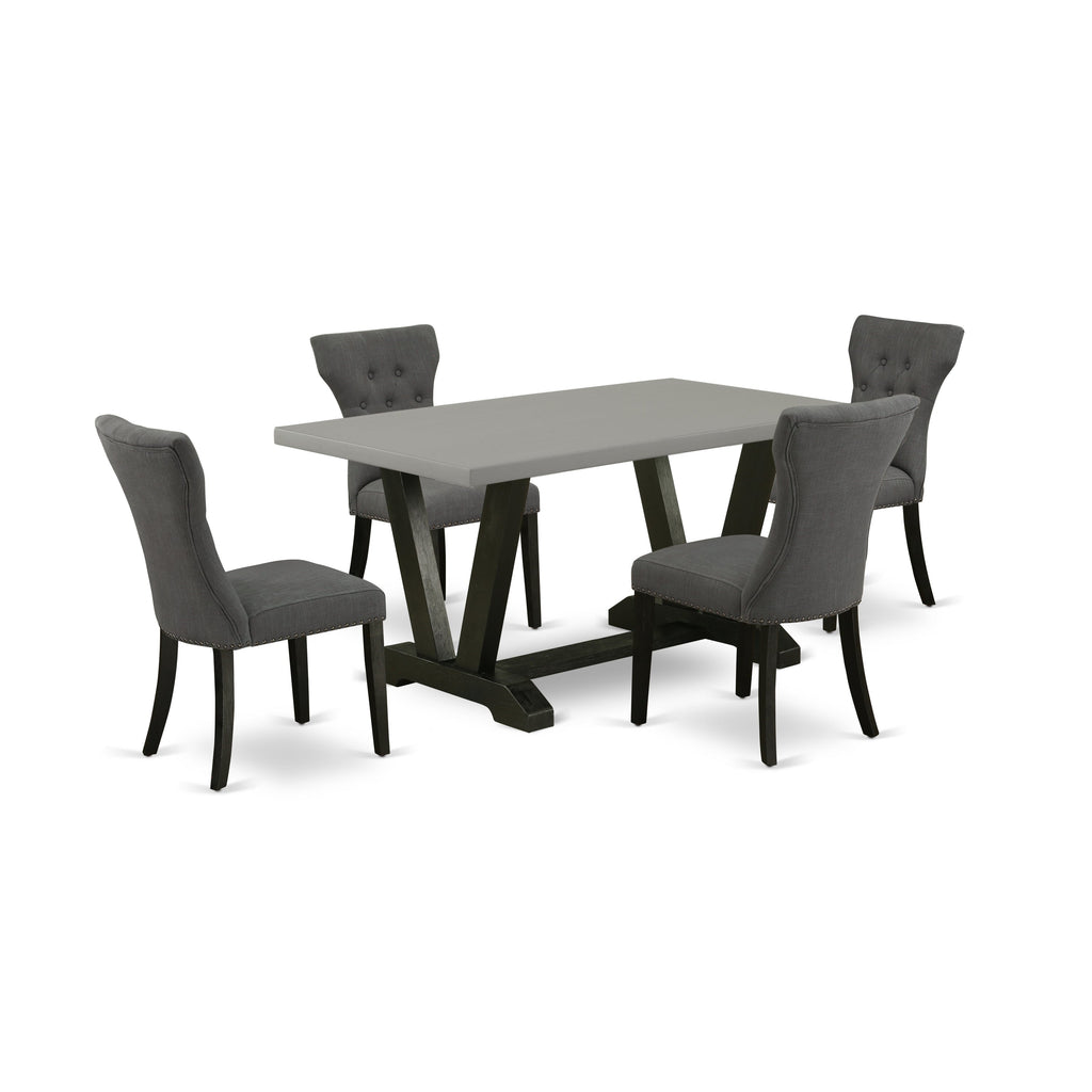 East West Furniture V696GA650-5 5 Piece Dining Table Set Includes a Rectangle Dining Room Table with V-Legs and 4 Dark Gotham Linen Fabric Upholstered Chairs