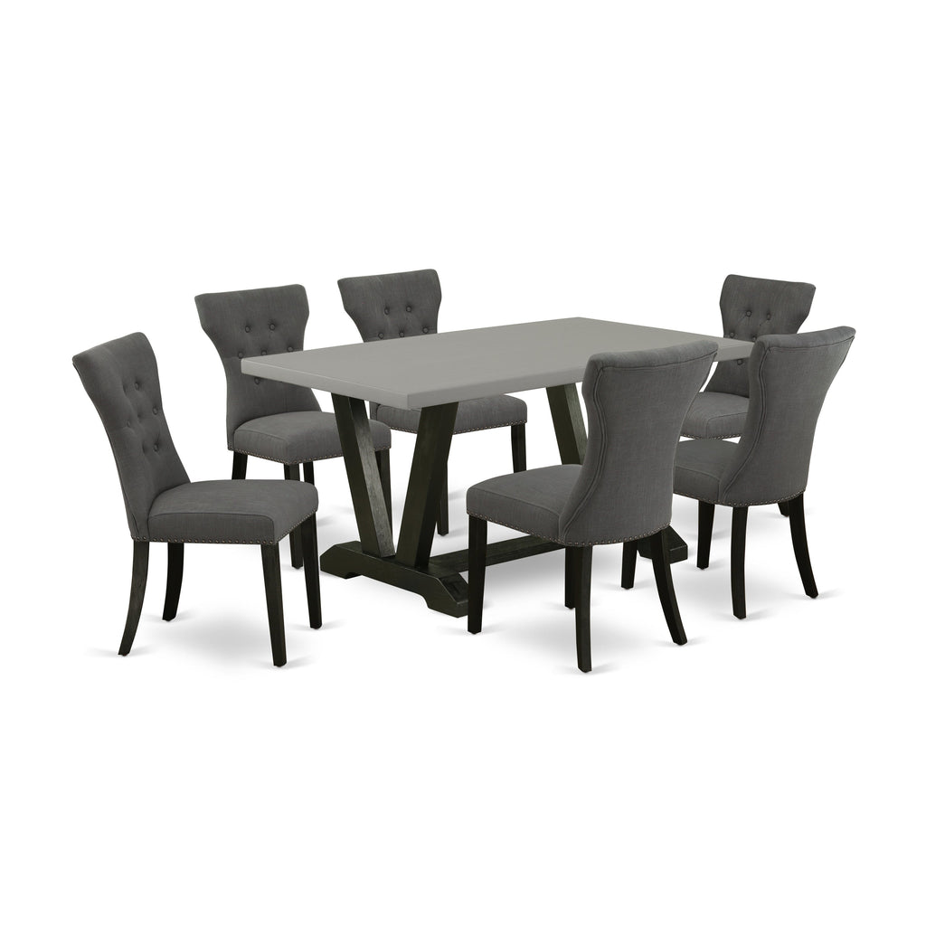 East West Furniture V696GA650-7 7 Piece Dining Table Set Consist of a Rectangle Dining Room Table with V-Legs and 6 Dark Gotham Linen Fabric Parsons Chairs