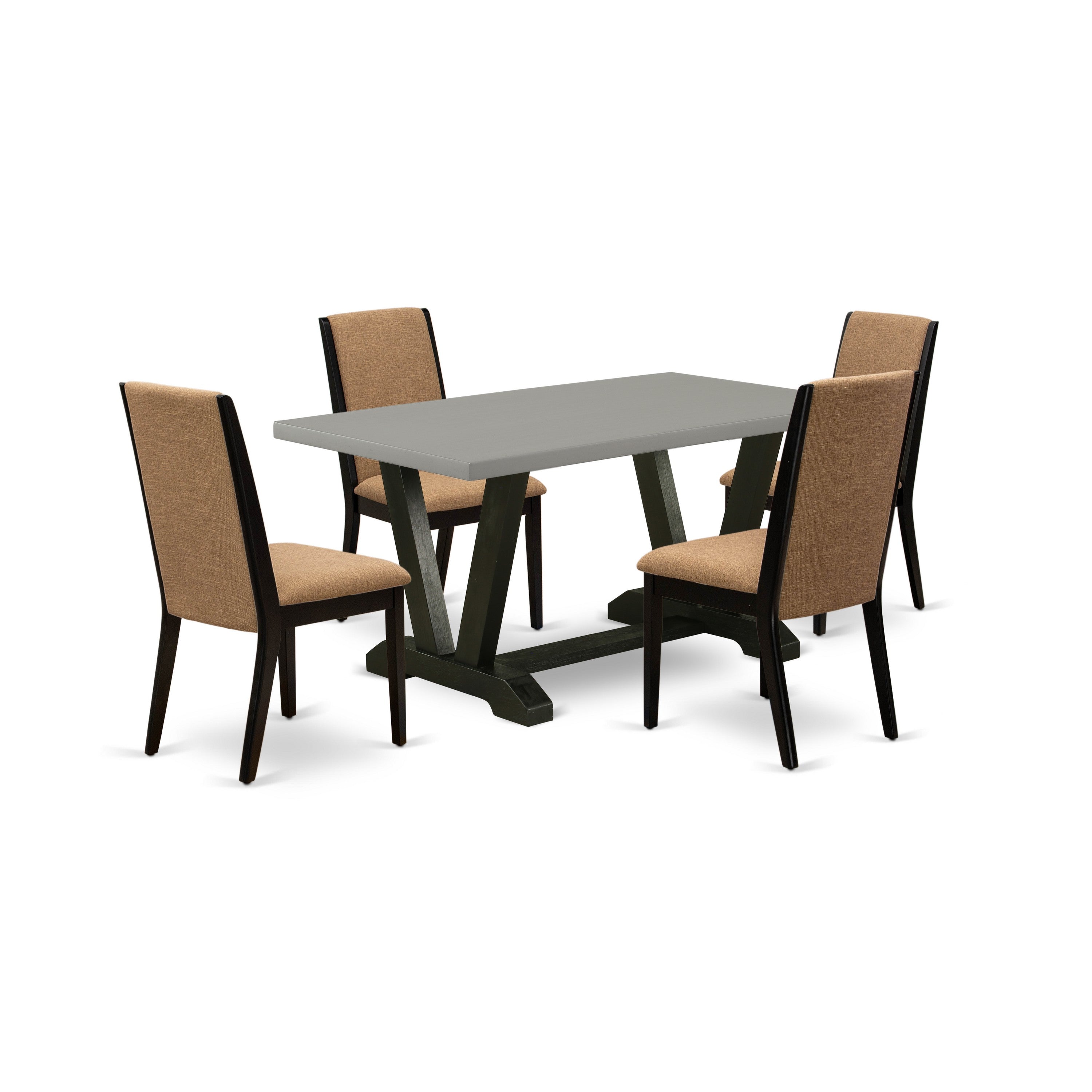 East West Furniture V696LA147-5 5-Piece Dining Room Table Set with Dining Table - 4 Linen Fabric Parson Chairs (Wire Brushed Black Finish)