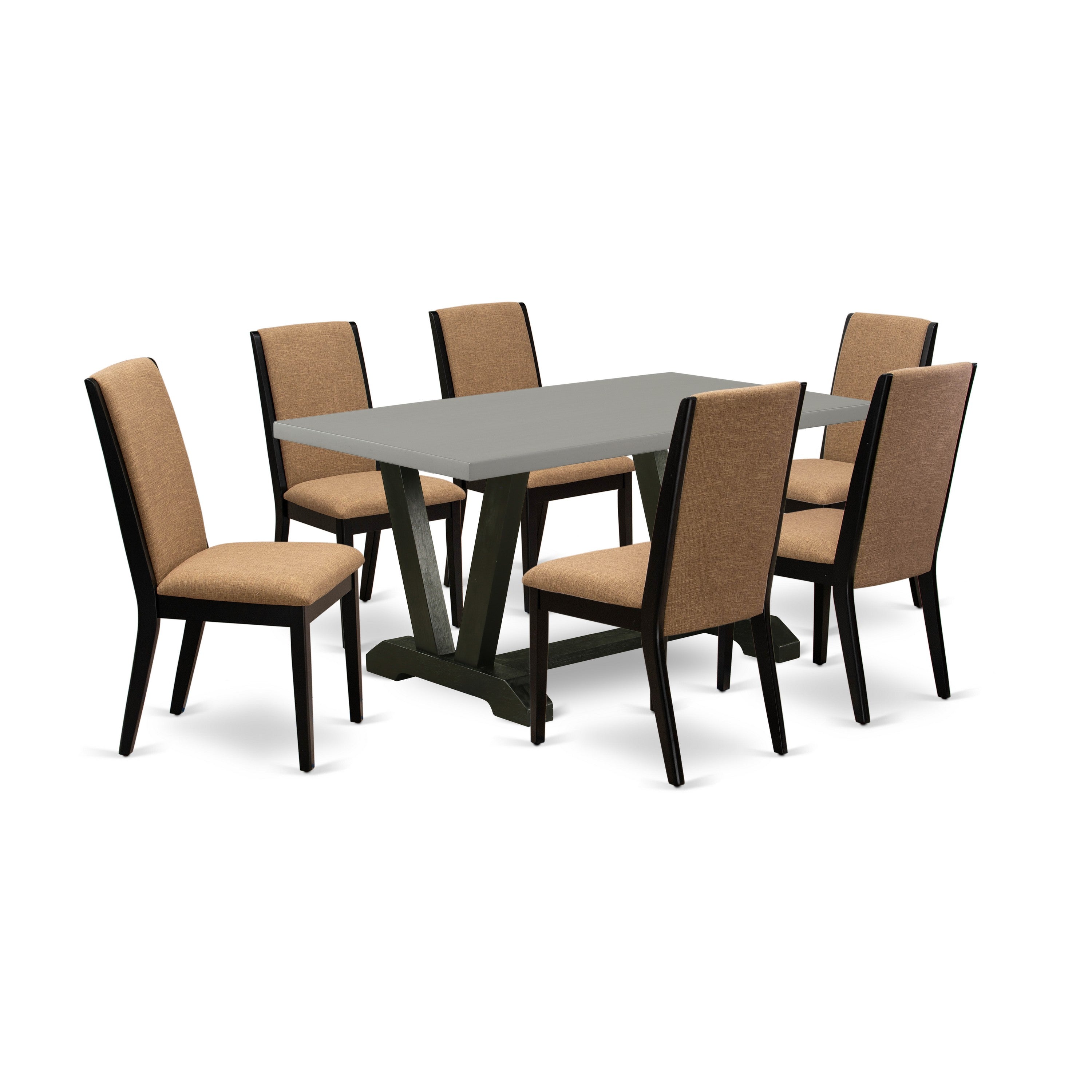 East West Furniture V696LA147-7 7-Piece Dining Room Table Set with Dining Table - 6 Linen Fabric dining room chairs (Wire Brushed Black Finish)