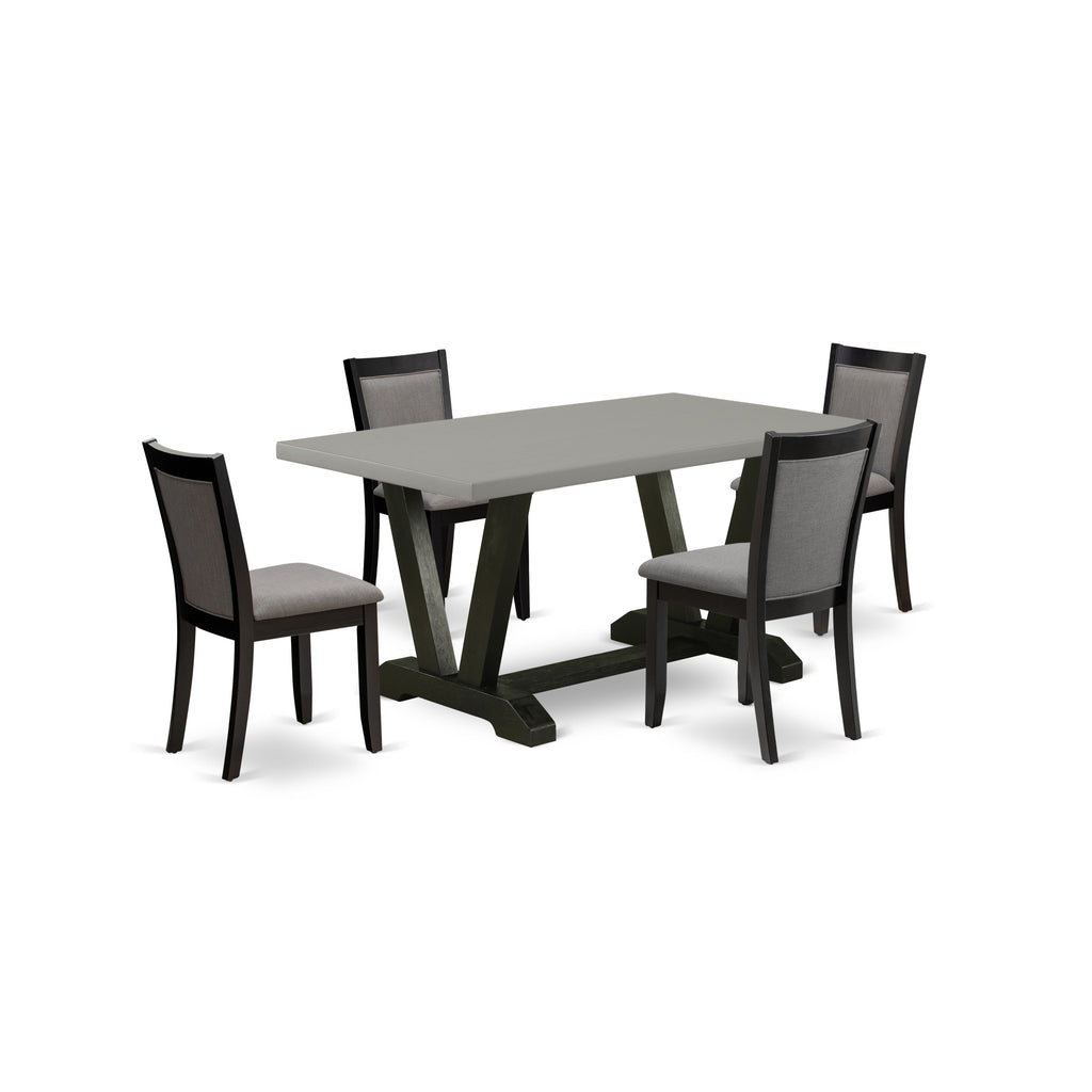 V696MZ150-5 Juego de comedor de 5 piezas: mesa rectangular de 36 x 60 y 4 sillas Parson, color negro cepillado y cemento.