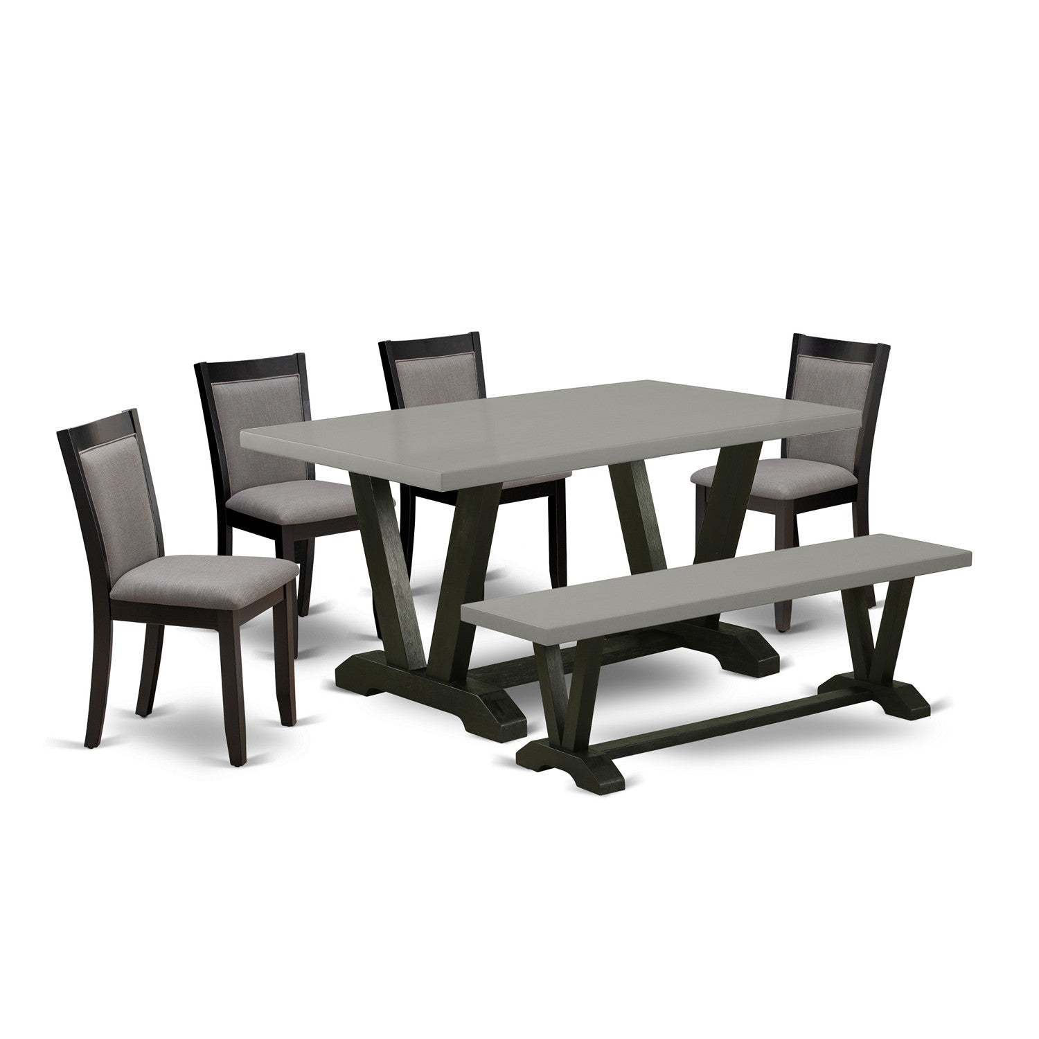 EAST WEST FURNITURE - V696MZ150-6 - 6-Pc Dinette Set - 4 Parson Chairs, a Dining Bench and 1 Dining Room Table (Wire Brushed Black Finish)