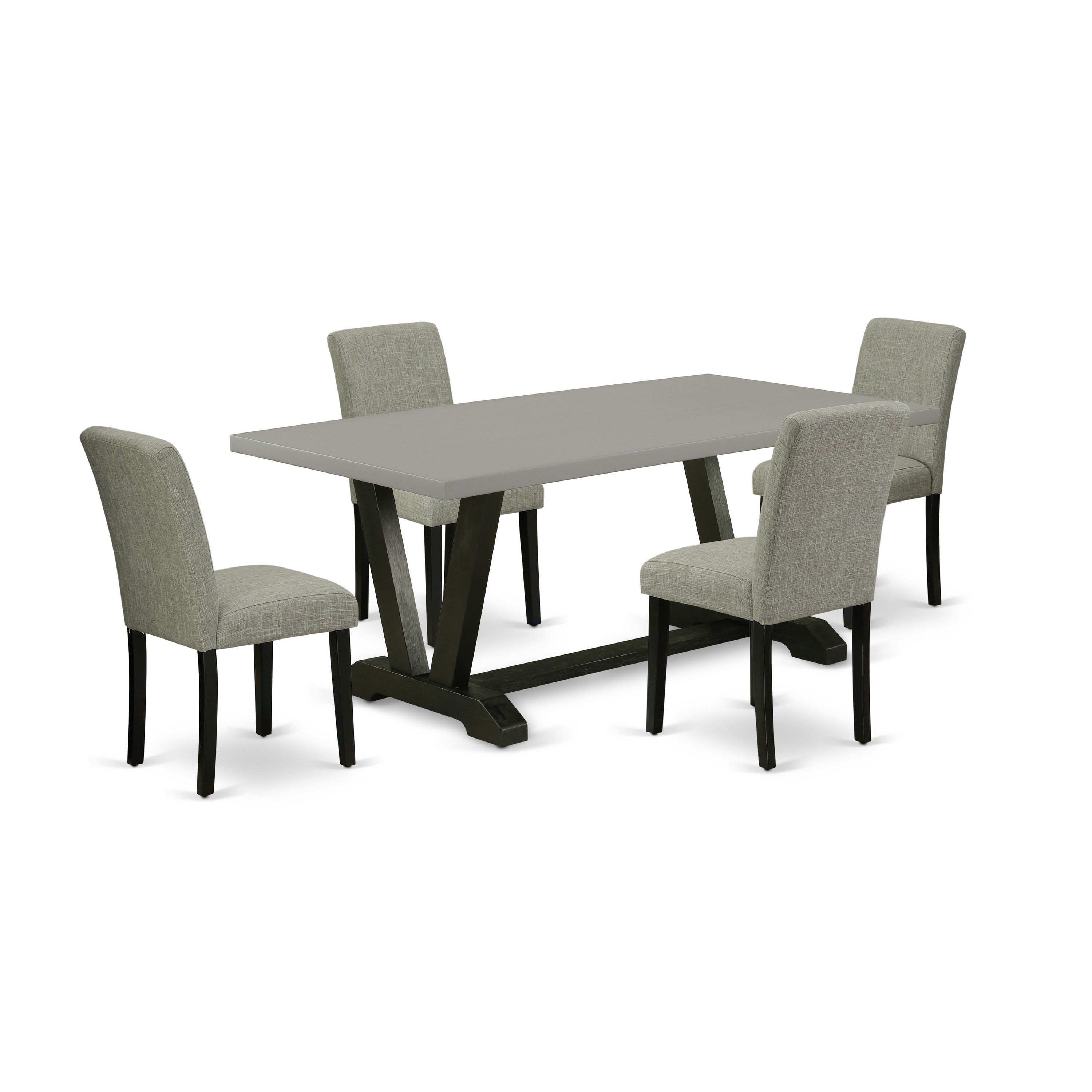 EAST WEST FURNITURE - V697AB106-5 - 5-Pc Dining Room Table Set - 4 Parson Chairs and 1 Modern Dining Table (Wire Brushed Black Finish)