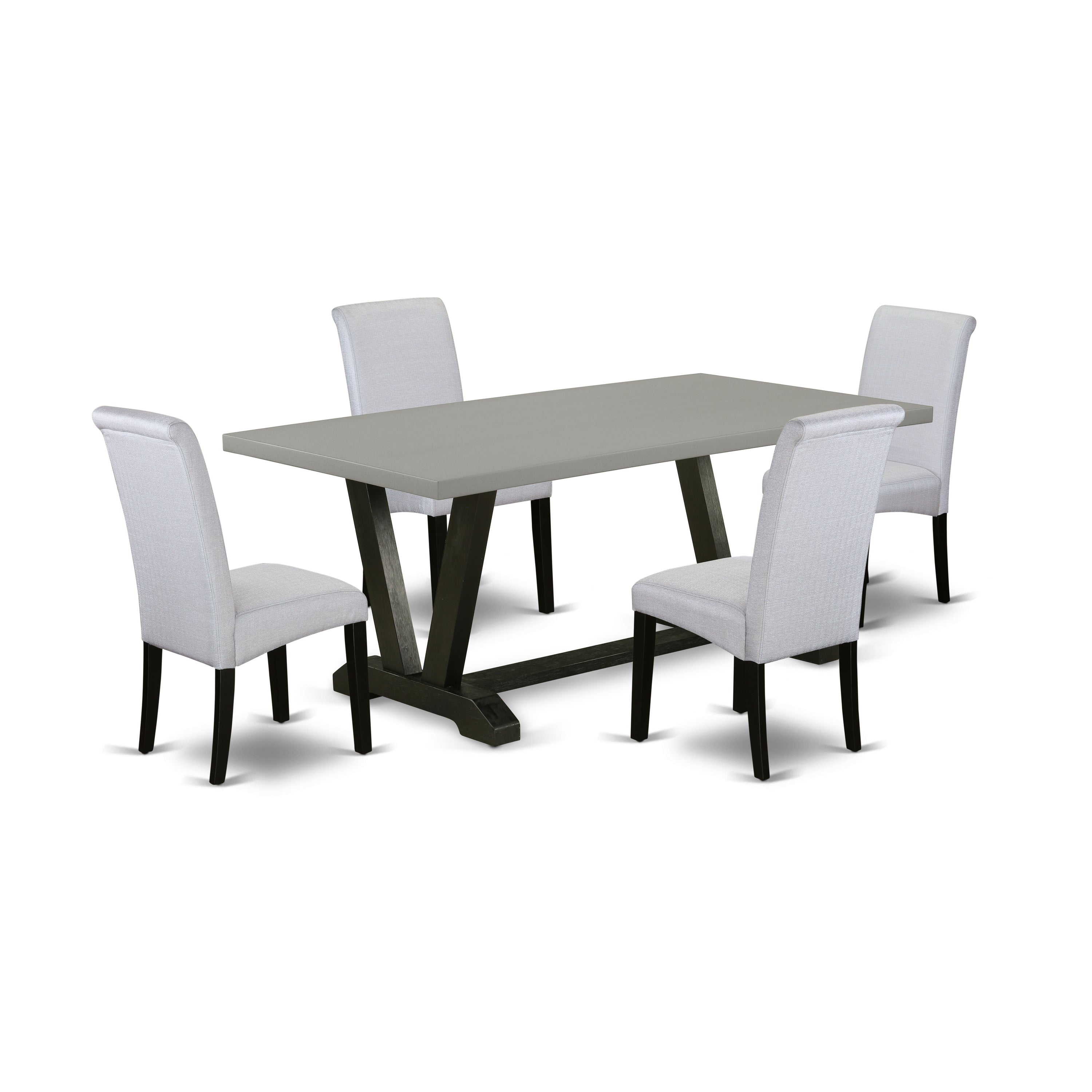 EAST WEST FURNITURE - V697BA105-5 - 5-Pc Modern Dining Table Set - 4 Padded Parson Chairs and 1 Dining Room Table (Wire Brushed Black Finish)