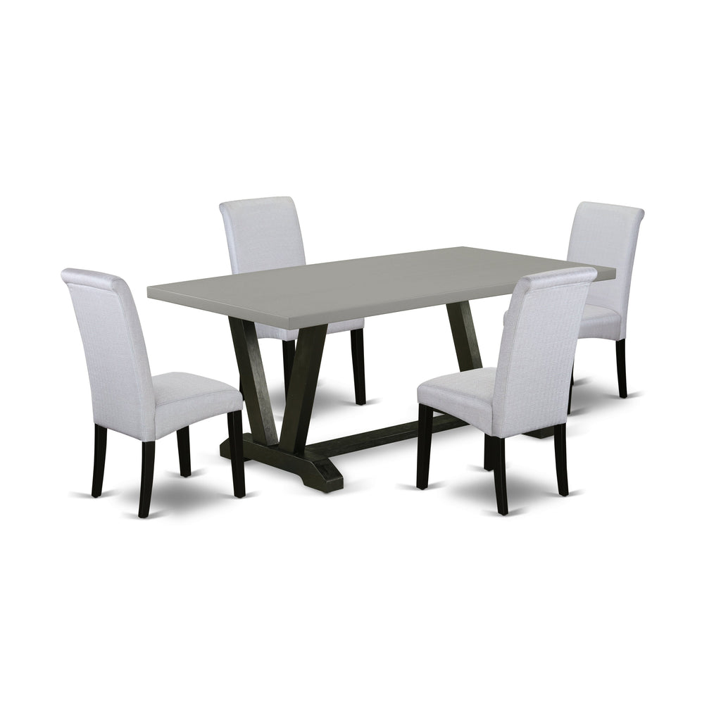 East West Furniture V697BA105-5 5 Piece Dining Set Includes a Rectangle Dining Room Table with V-Legs and 4 Grey Linen Fabric Upholstered Parson Chairs