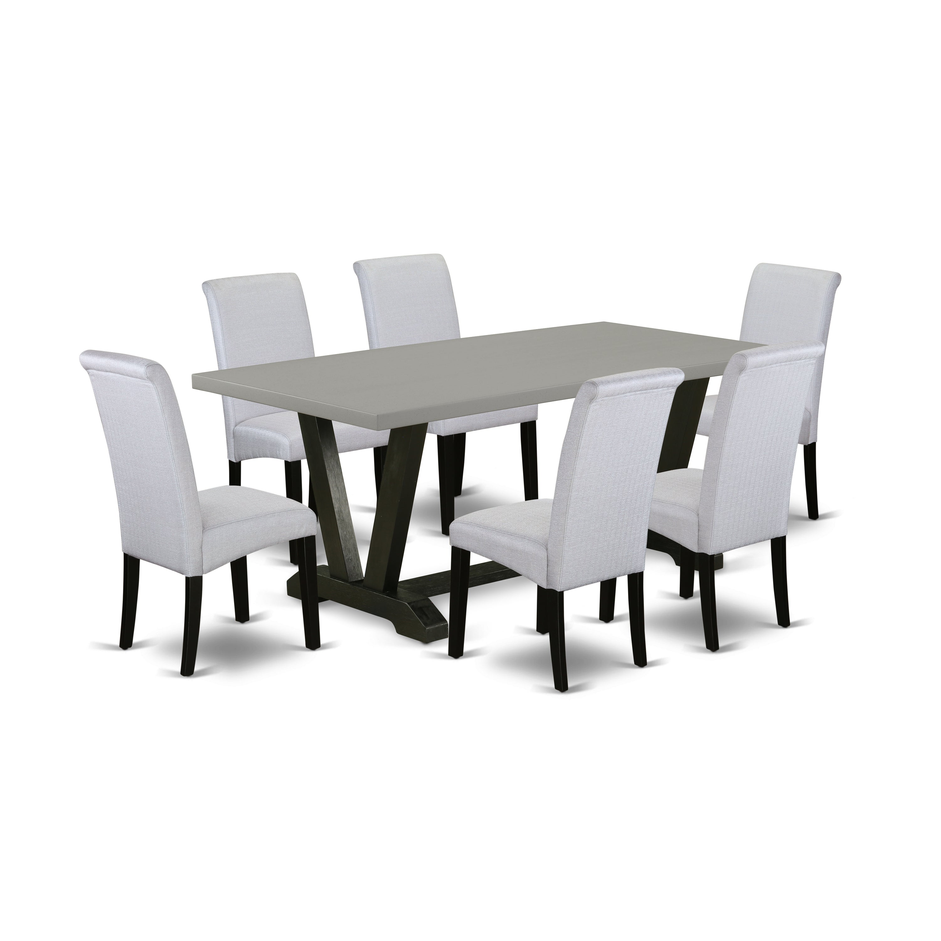 EAST WEST FURNITURE - V697BA105-7 - 7-Pc Dining Room Set - 6 Dining Chairs and 1 Modern Dining Table (Wire Brushed Black Finish)