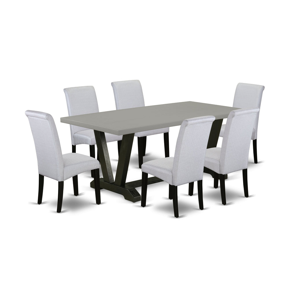 East West Furniture V697BA105-7 7 Piece Dining Set Consist of a Rectangle Dining Room Table with V-Legs and 6 Grey Linen Fabric Upholstered Chairs