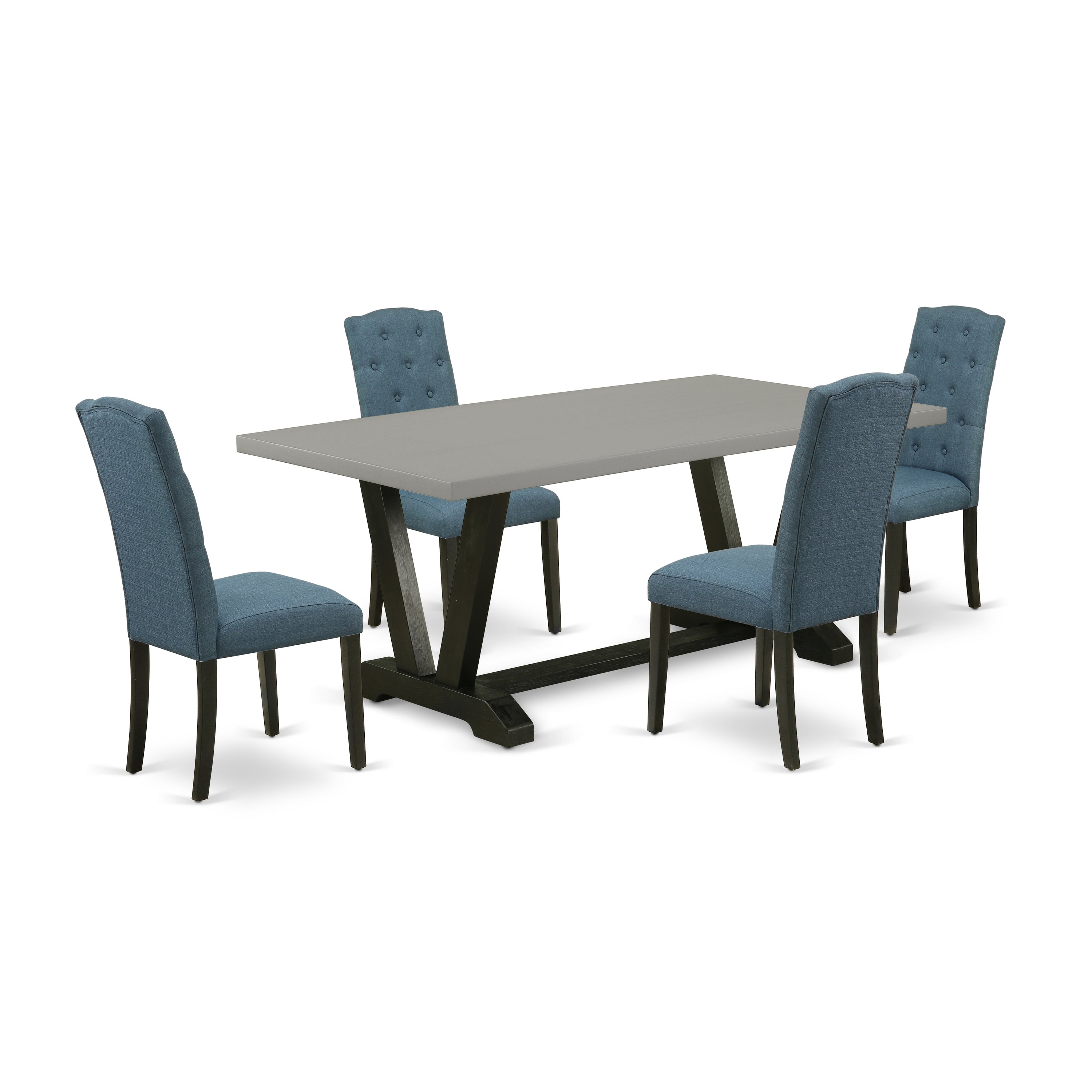 EAST WEST FURNITURE - V697CE121-5 - 5-Pc Dining Room Table Set - 4 dining room chairs and 1 Modern Dining Table (Wire Brushed Black Finish)