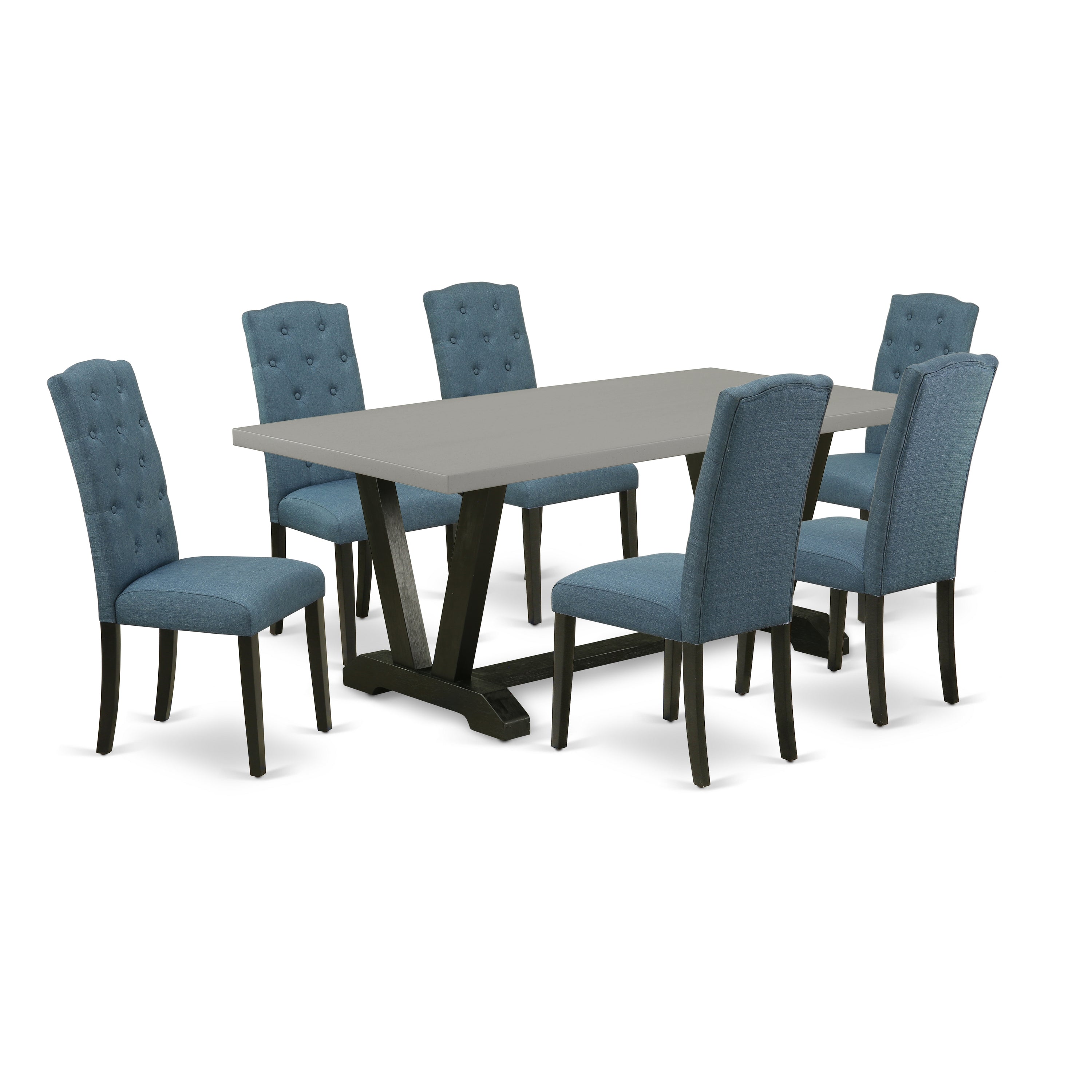 EAST WEST FURNITURE - V697CE121-7 - 7-Pc Dining Room Set - 6 Parson Chairs and 1 Dining Table (Wire Brushed Black Finish)