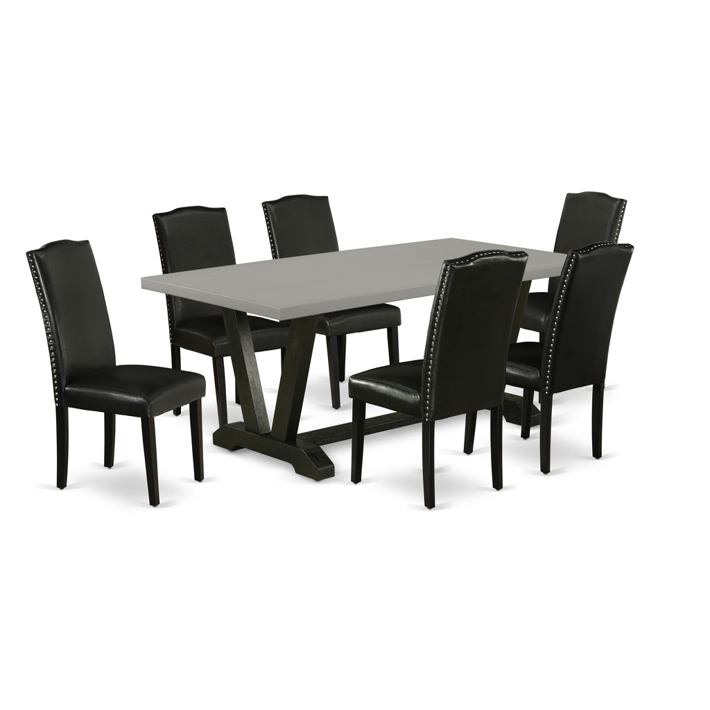 East West Furniture V697EN169-7 7 Piece Dinette Set Consist of a Rectangle Dining Room Table with V-Legs and 6 Black Faux Leather Upholstered Parson Chairs