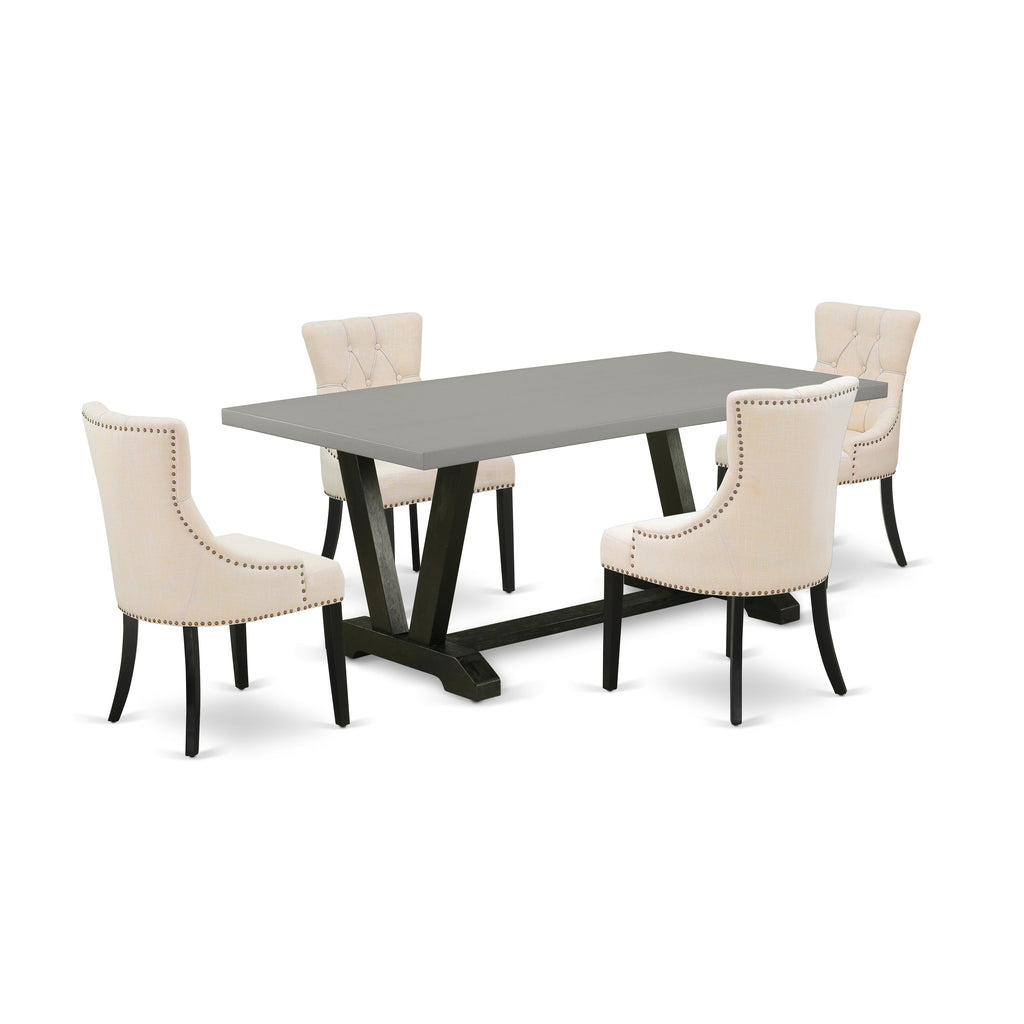 EAST WEST FURNITURE - V697FR102-5 - 5-Pc Dinette Set - 4 Parson Chairs and 1 Modern Wood Dining Table (Wire Brushed Black Finish)