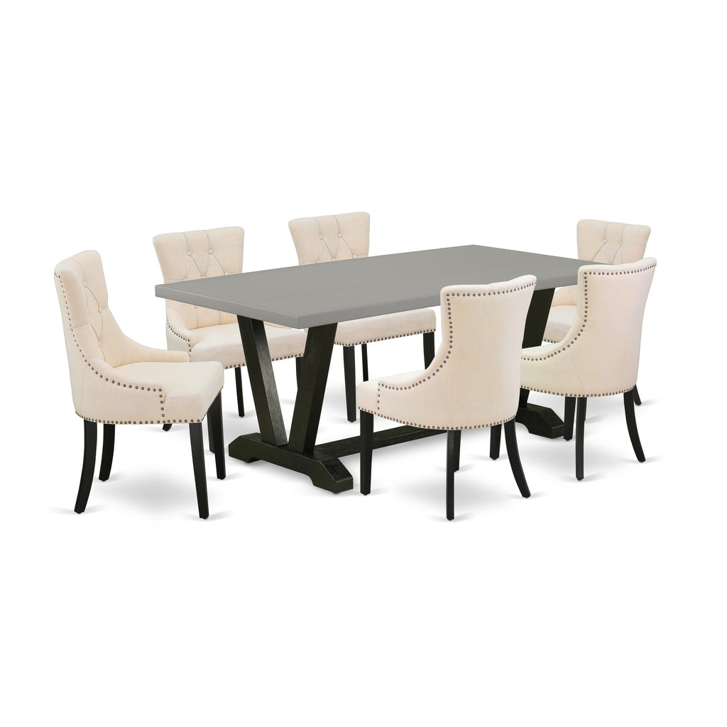 EAST WEST FURNITURE - V697FR102-7 - 7-Pc Kitchen Dining Set - 6 Dining Chairs and 1 Dining Table (Wire Brushed Black Finish)