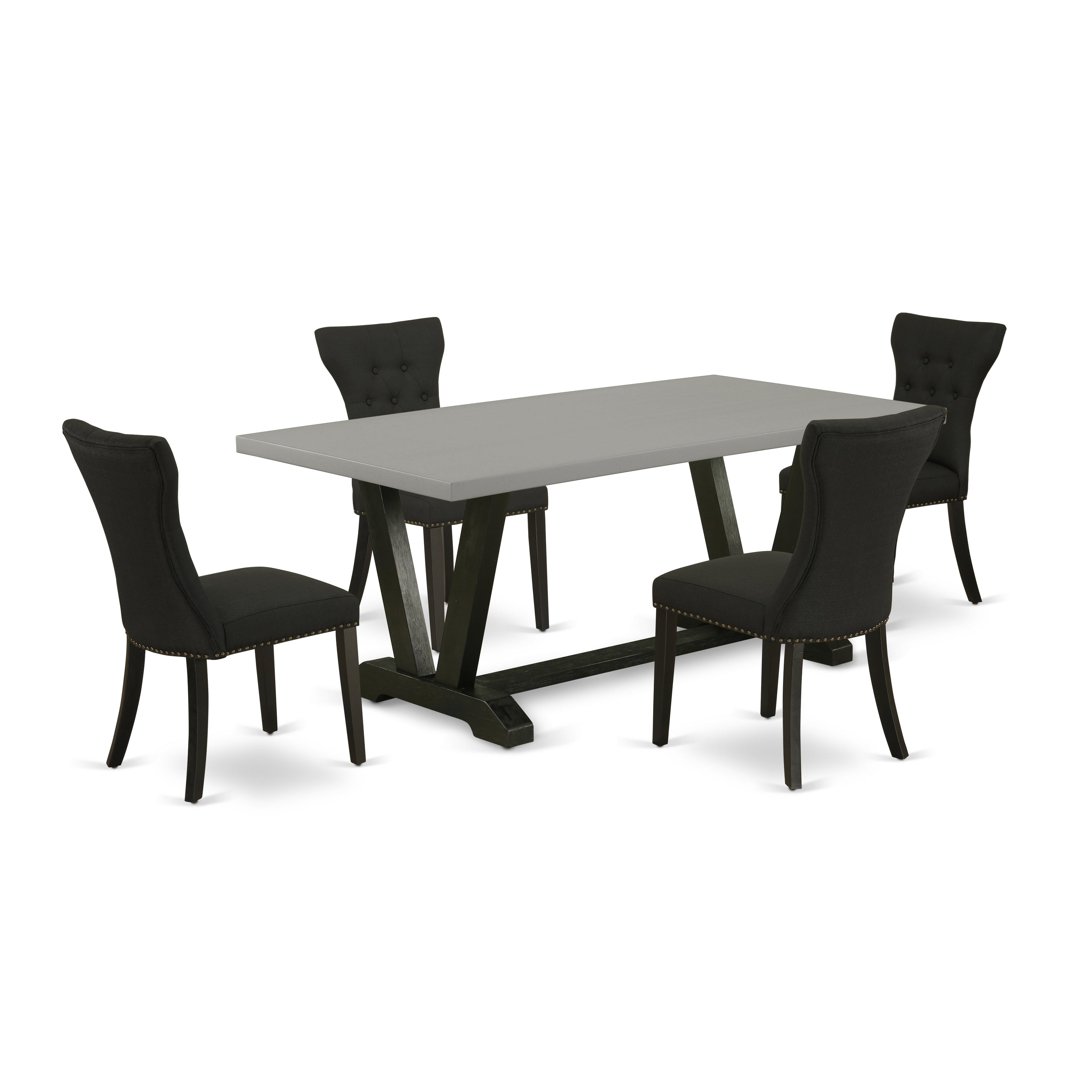 EAST WEST FURNITURE - V697GA124-5 - 5-Pc Kitchen Dining Set - 4 Dining Padded Chairs and 1 Kitchen Table (Wire Brushed Black Finish)