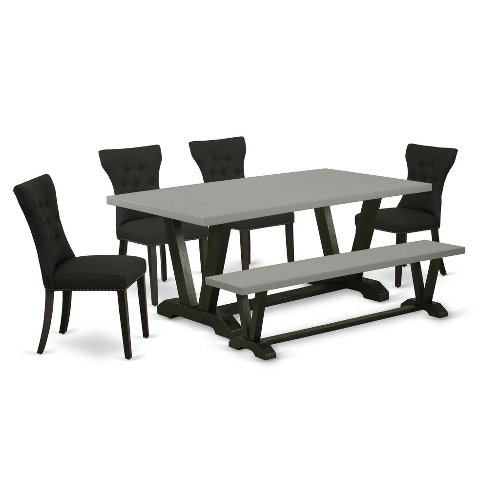 EAST WEST FURNITURE - V697GA124-6 - 6-Pc Dining Set - 4 Dining Chairs, a Dining Bench and 1 Modern Dining Table (Wire Brushed Black Finish)