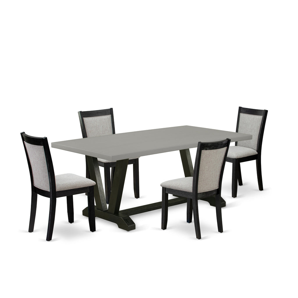 Juego de mesa de comedor East West Furniture V697MZ606-5 de 5 piezas para 4 personas. Incluye una mesa de cocina rectangular con patas en V y 4 sillas de comedor Parson de tela de lino Shitake.