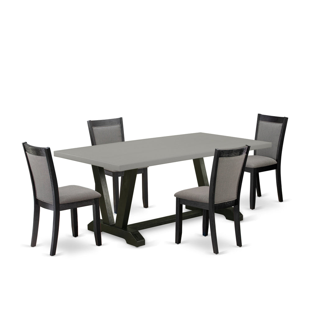 East West Furniture V697MZ650-5 5 Piece Dining Set Includes a Rectangle Dining Room Table with V-Legs and 4 Dark Gotham Grey Linen Fabric Upholstered Chairs, 40x72 Inch, Multi-Color