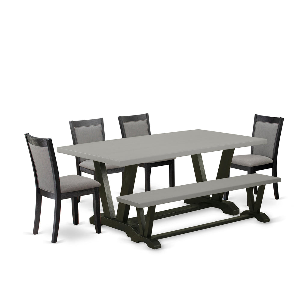 East West Furniture V697MZ650-6 6 Piece Kitchen Table Set Contains a Rectangle Dining Table and 4 Dark Gotham Grey Linen Fabric Parson Chairs with a Bench, 40x72 Inch, Multi-Color