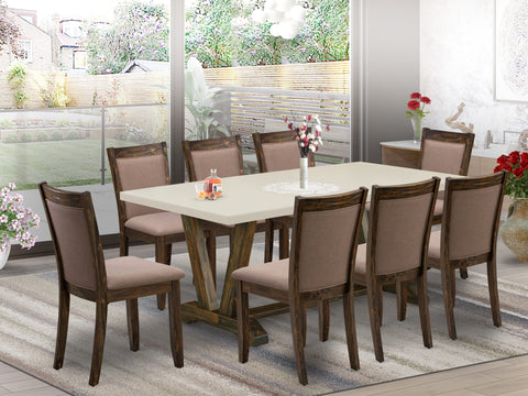 East West Furniture V727MZ748-9 9 Piece Dining Room Furniture Set Includes a Rectangle Dining Table with V-Legs and 8 Coffee Linen Fabric Parsons Chairs, 40x72 Inch, Multi-Color