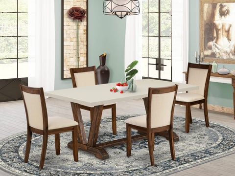 East West Furniture V727MZN32-5 5 Piece Dinette Set Includes a Rectangle Dining Room Table with V-Legs and 4 Light Beige Linen Fabric Parsons Dining Chairs, 40x72 Inch, Multi-Color