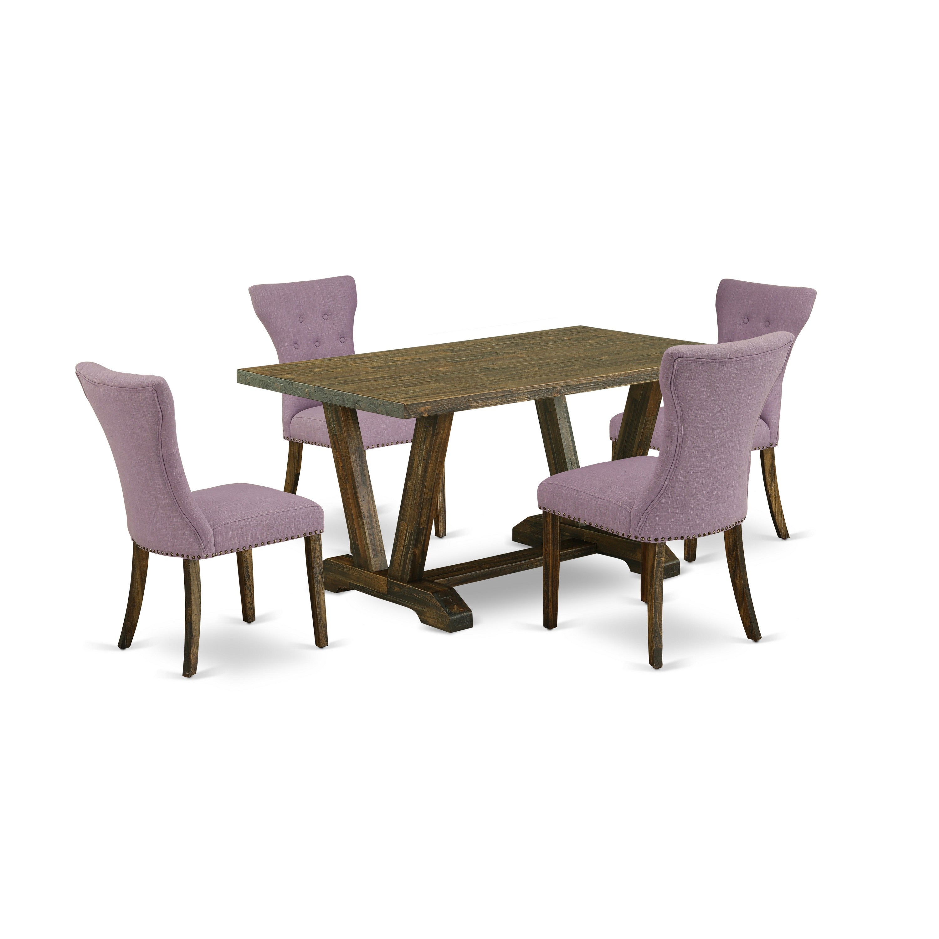 Juego de mesa de comedor East West Furniture V776GA740-5 de 5 piezas para 4 personas. Incluye una mesa de cocina rectangular con patas en V y 4 sillas de comedor Parsons de tela de lino Dahlia.