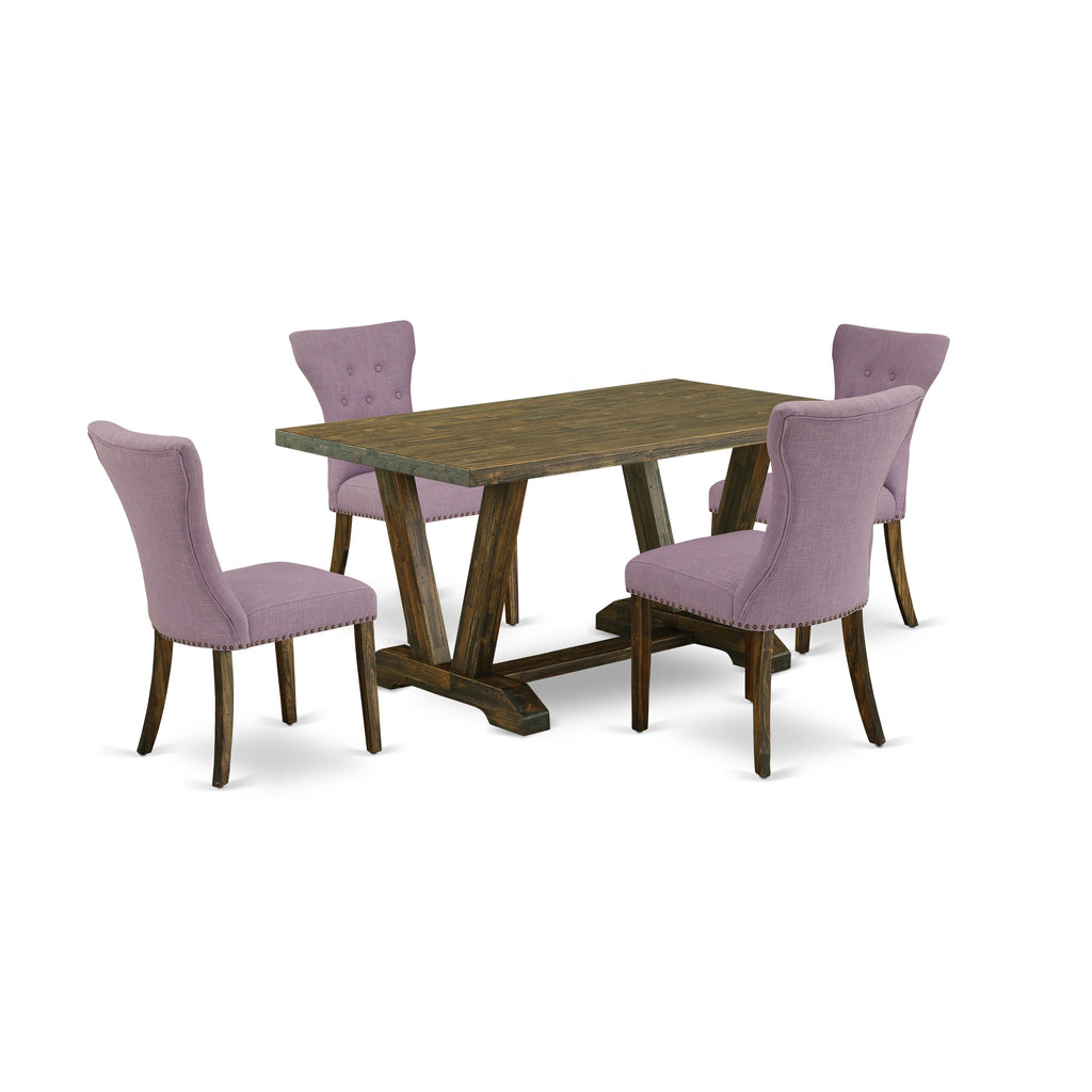 East West Furniture V776GA740-5 5-Piece Dining Table SetIncluded 4 Kitchen Dining chairs Upholstered Seat and High Button Tufted Chair Back and Rectangular Dining Table with Distressed Jacobean Rectangular Table top (Distressed Jacobean Finish)