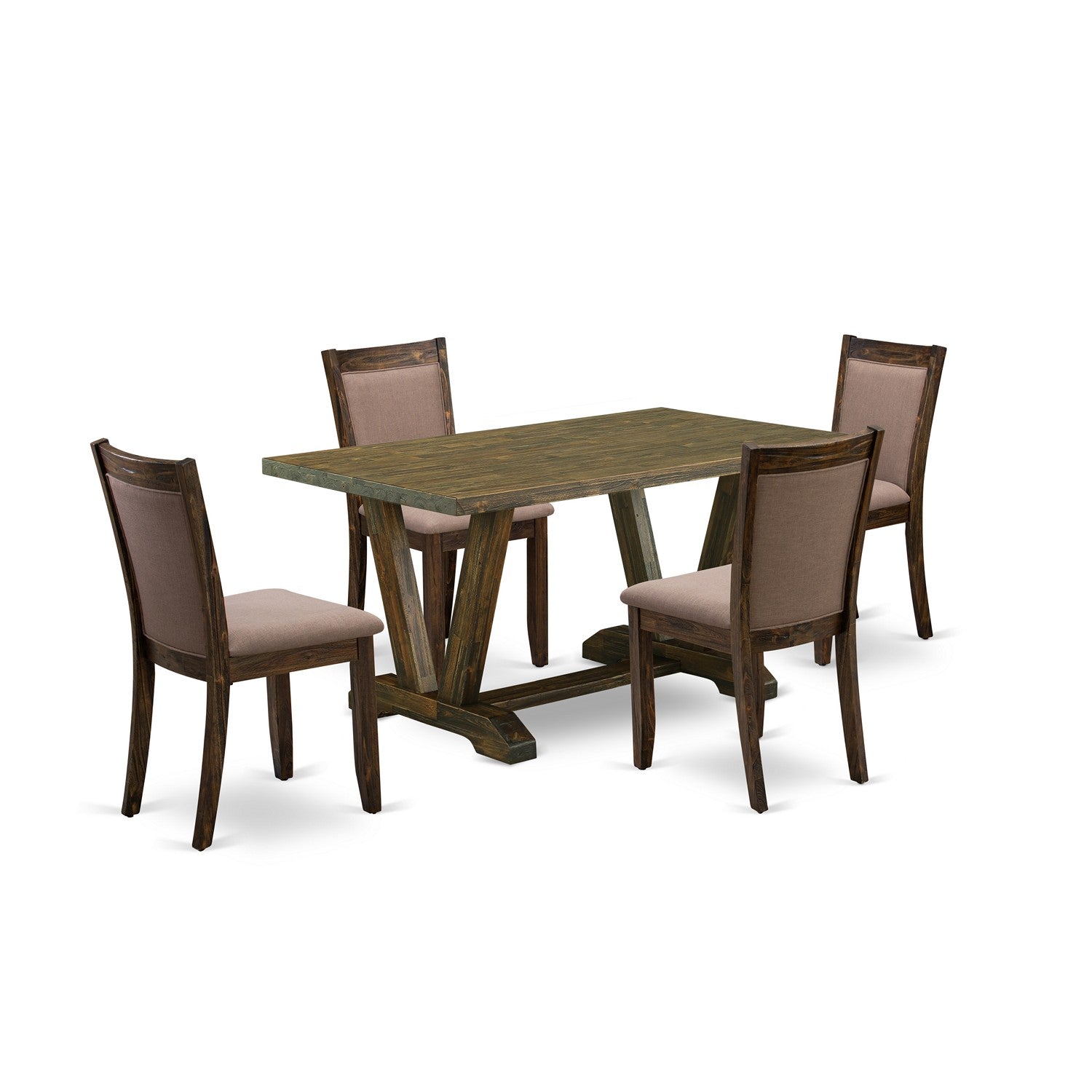 EAST WEST FURNITURE - V776MZ748-5 - 5-Pc Dinette Set - 4 dining room chairs and 1 Dining Table (Distressed Jacobean Finish)