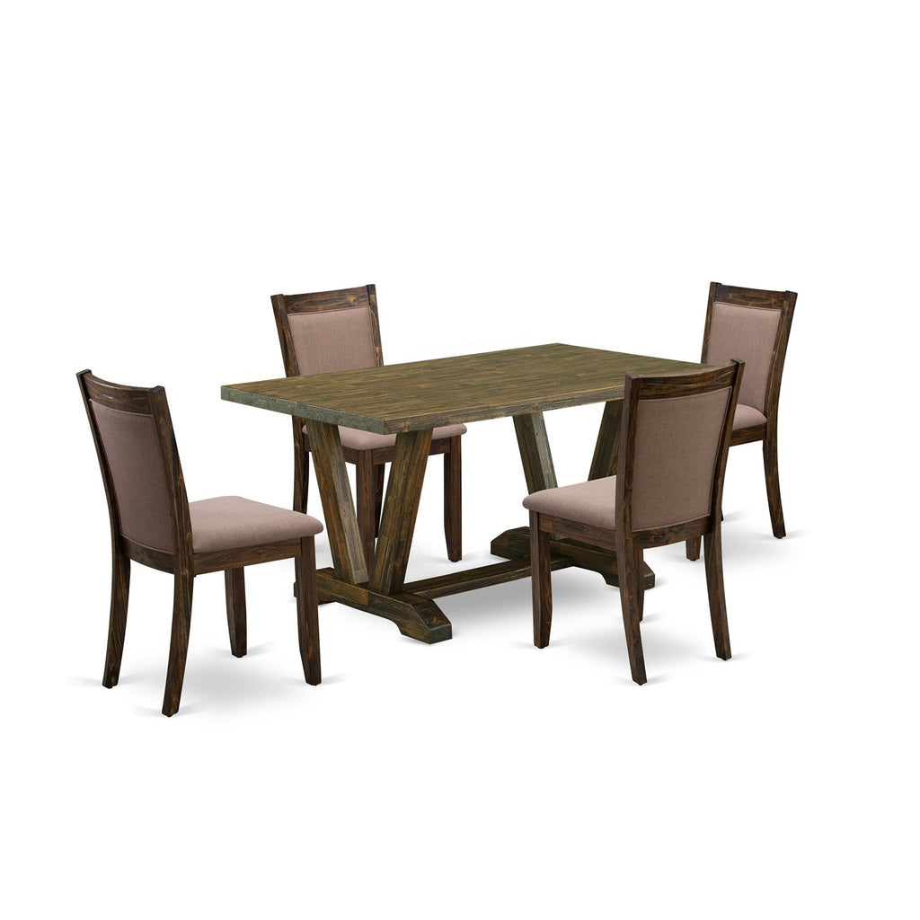 East West Furniture V776MZ748-5 5 Piece Dining Room Furniture Set Includes a Rectangle Dining Table with V-Legs and 4 Coffee Linen Fabric Upholstered Chairs, 36x60 Inch, Multi-Color