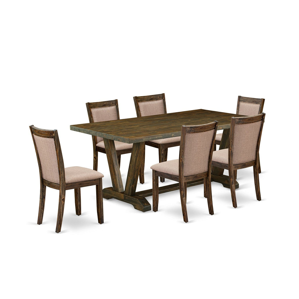 East West Furniture V777MZ716-7 7 Piece Dinette Set Consist of a Rectangle Dining Table with V-Legs and 6 Dark Khaki Linen Fabric Parson Dining Room Chairs, 40x72 Inch, Multi-Color