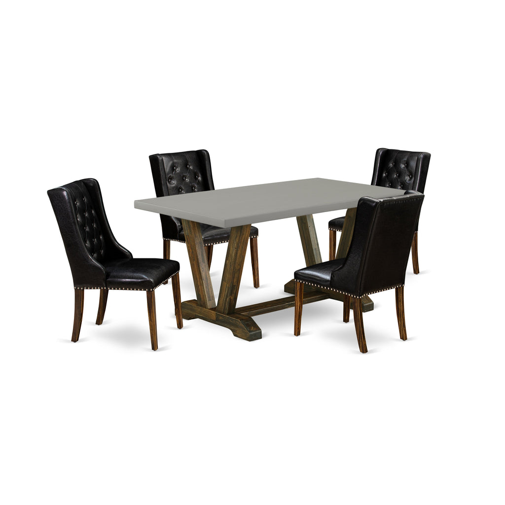 East West Furniture V796FO749-5 5 Pc Dining Table Set - 4 Black Pu faux Leather Dining Chairs Button Tufted with Nail heads and Wood Dining Table - Distressed Jacobean Finish