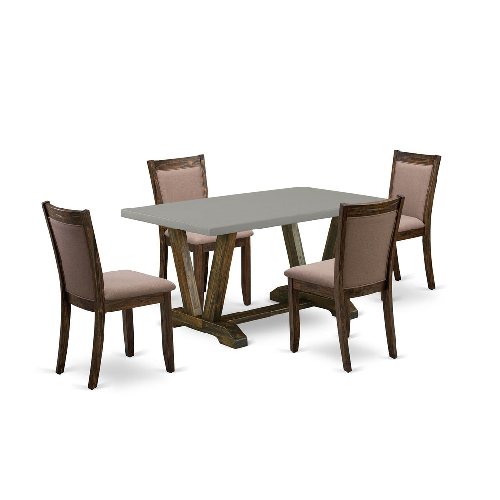 East West Furniture V796MZ748-5 5 Piece Dining Table Set for 4 Includes a Rectangle Kitchen Table with V-Legs and 4 Coffee Linen Fabric Upholstered Chairs, 36x60 Inch, Multi-Color