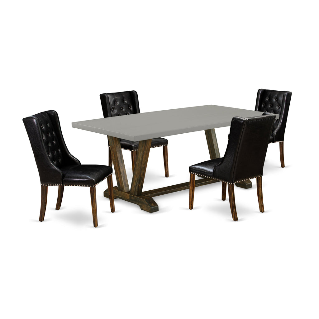 East West Furniture V797FO749-5 5 Pc Dinette Set - 4 Black Pu faux Leather Dining Room Chair Button Tufted with Nail heads and Wooden Table - Distressed Jacobean Finish