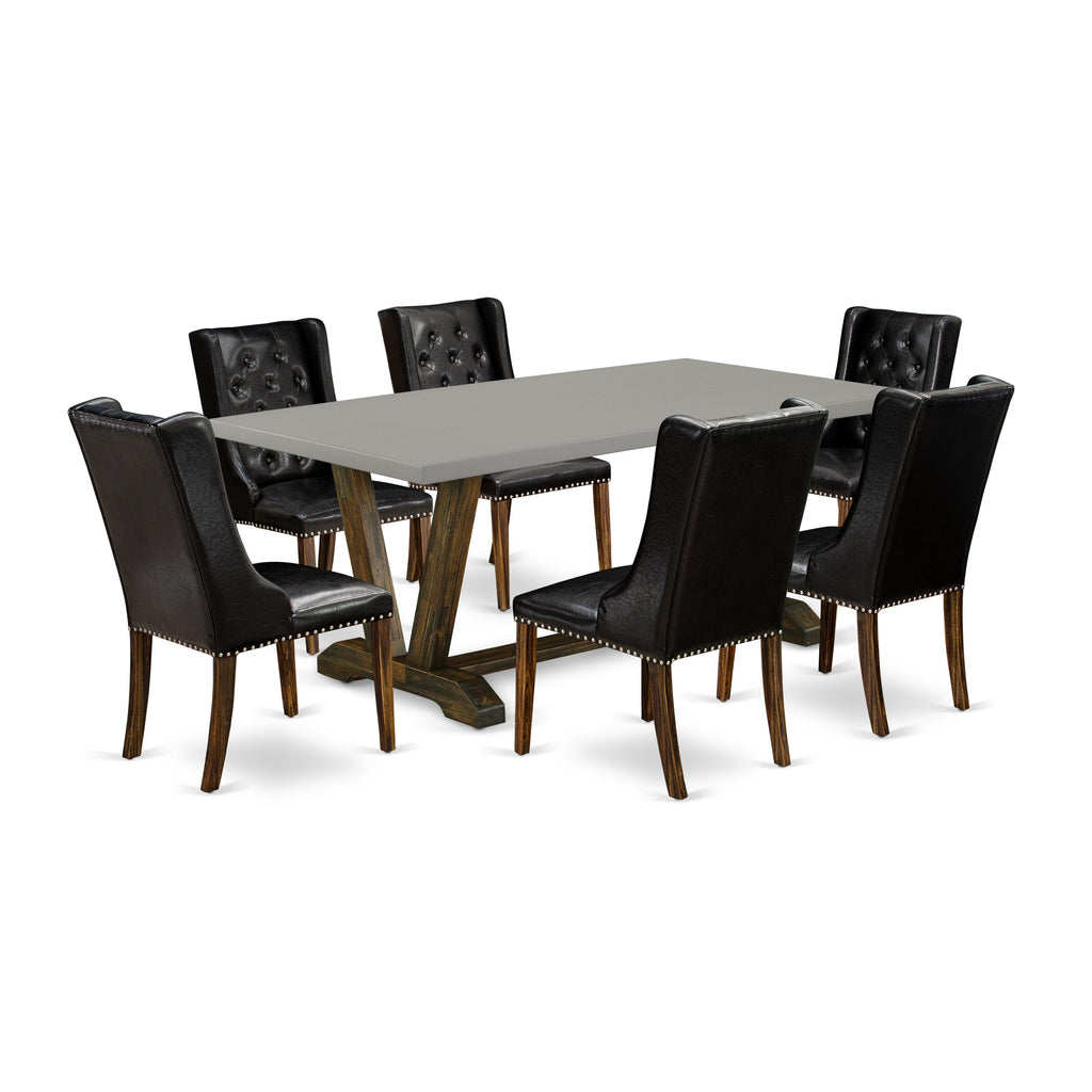 East West Furniture V797FO749-7 7 Piece Kitchen Table Set - 6 Black Pu faux Leather Parson Chairs Button Tufted with Nailheads and Wood Dining Table - Distressed Jacobean Finish
