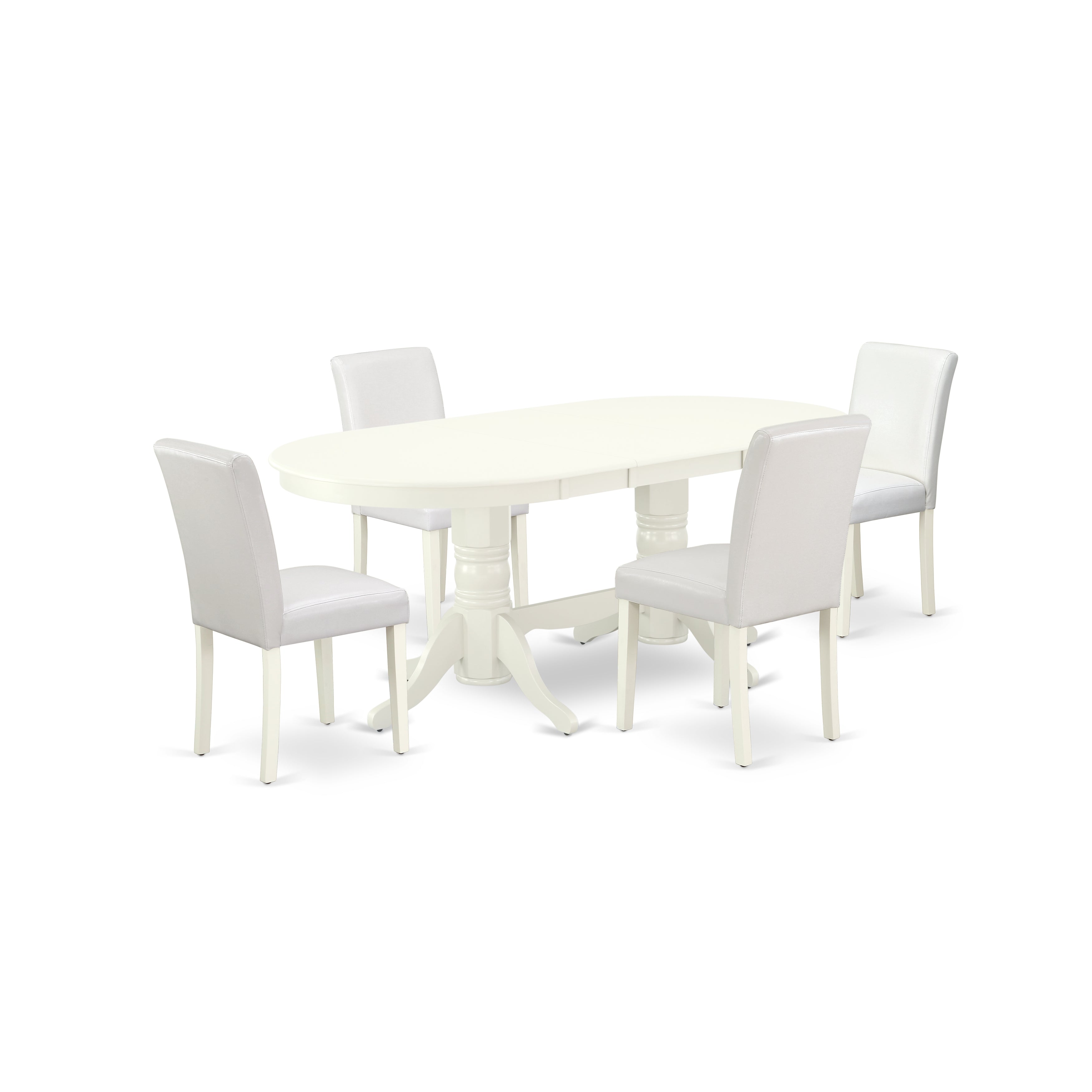 VAAB5-LWH-64 5 Pc Dining Room Set For 4- Table With Leaf And Four Parson Chair With Linen White Leg And Pu Leather Color White
