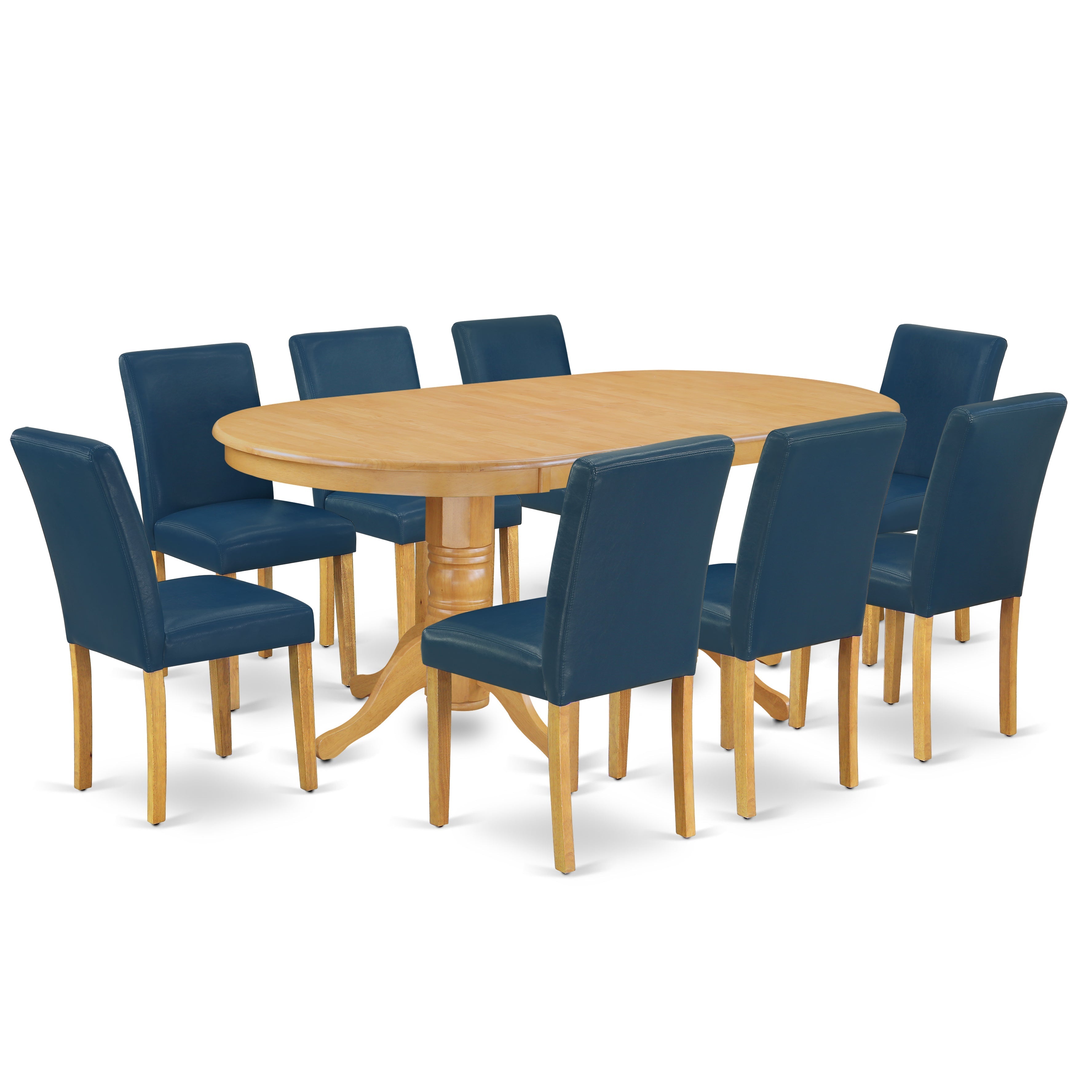 VAAB9-OAK-55 9 Pc Kitchen Set For 8 Dining Table With Leaf And Eight Parson Chair With Oak Leg And Pu Leather Color Oasis