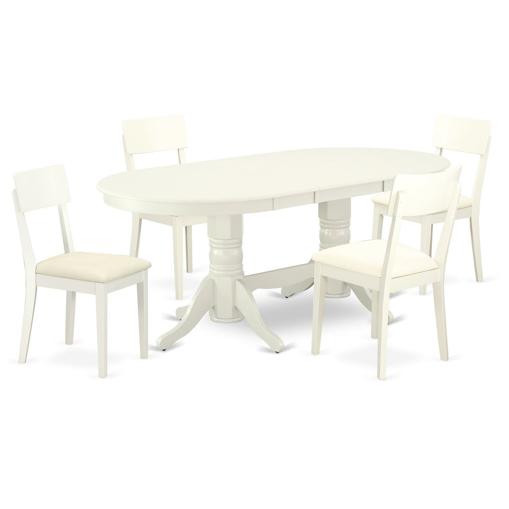 East West Furniture VAAD5-LWH-LC 5 Piece Dining Room Furniture Set Includes an Oval Kitchen Table with Butterfly Leaf and 4 Faux Leather Upholstered Dining Chairs