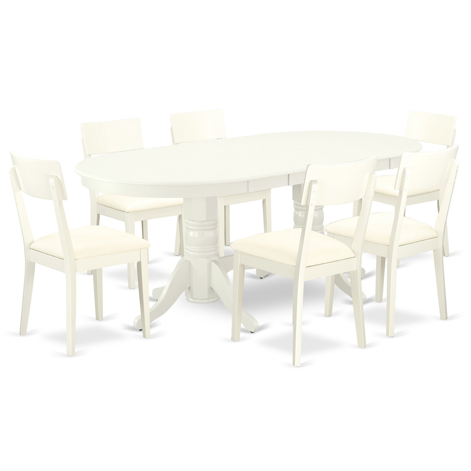 Juego de comedor de 7 piezas VAAD7-LWH-LC de East West Furniture: mesa de comedor ovalada con diseño de hojas de mariposa y 6 sillas de comedor tapizadas en piel sintética.