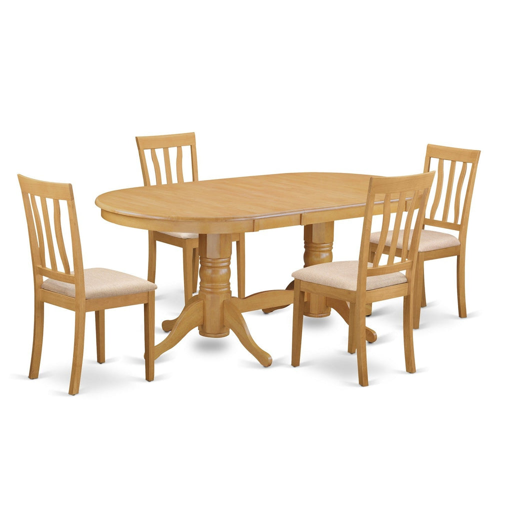 East West Furniture VAAN5-OAK-C 5 Piece Dining Table Set for 4 Includes an Oval Kitchen Table with Butterfly Leaf and 4 Linen Fabric Kitchen Dining Chairs