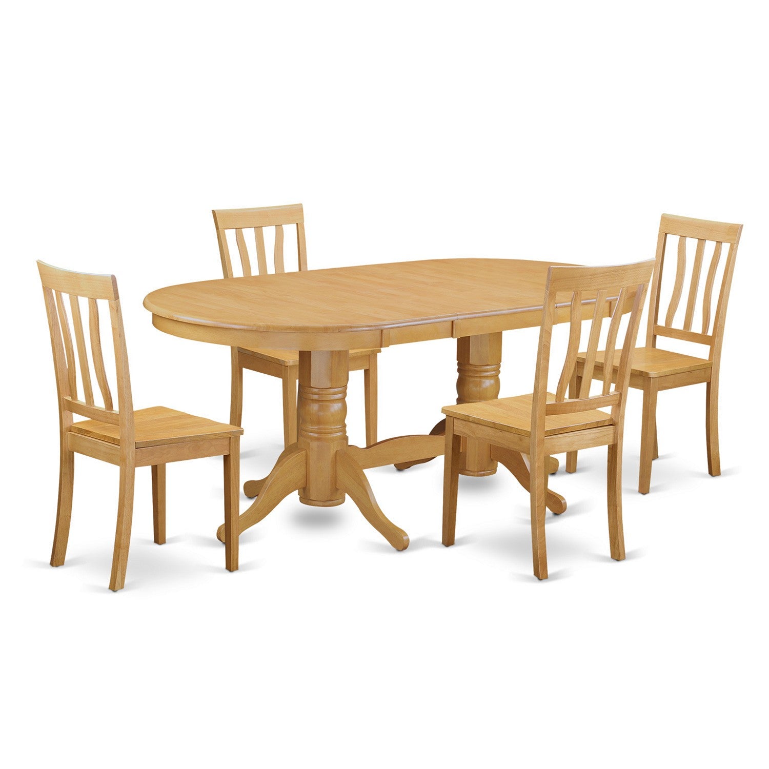 Juego de comedor de 5 piezas VAAN5-OAK-W de East West Furniture. Incluye una mesa de comedor ovalada con hojas de mariposa y 4 sillas de cocina.