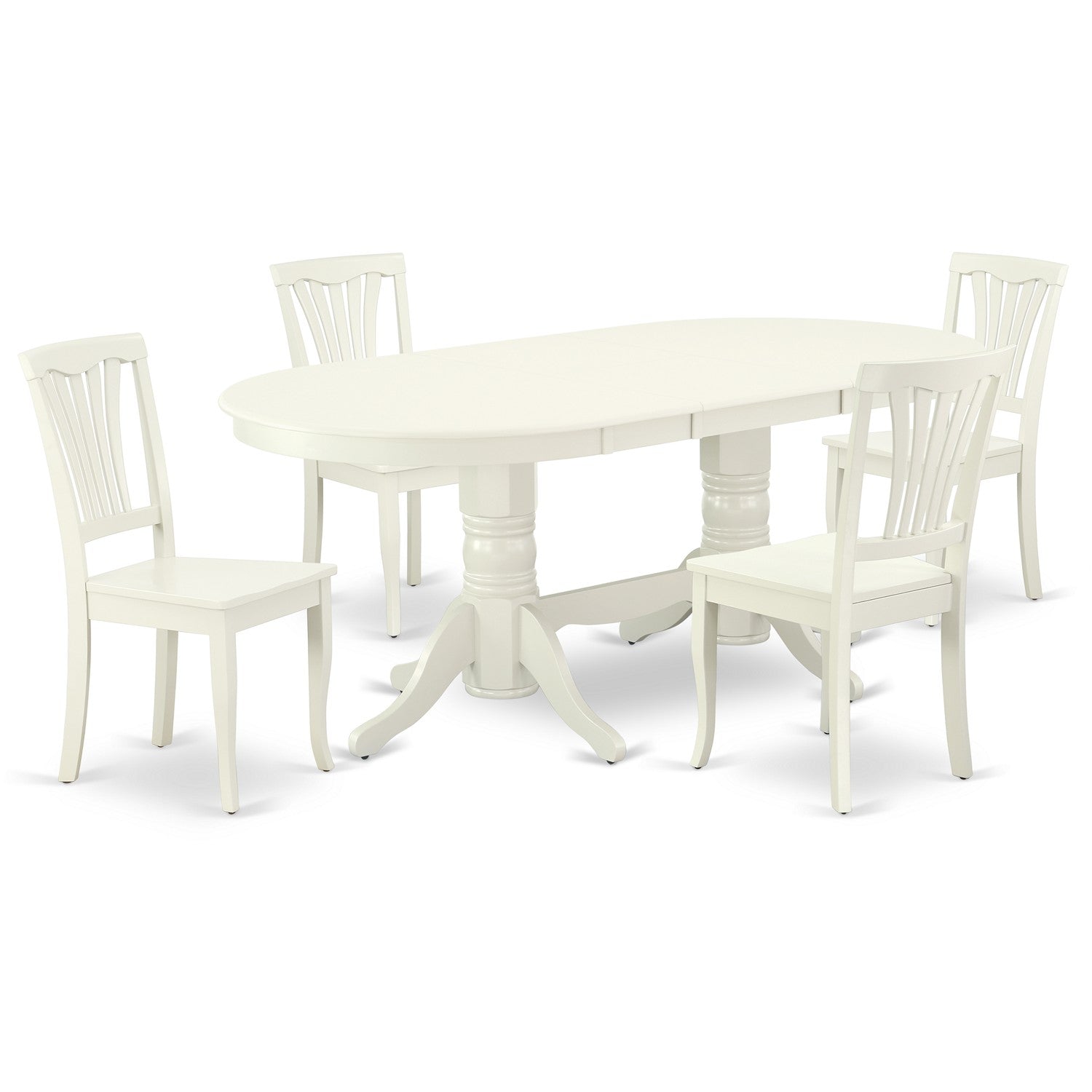 VAAV5-LWH-W 5 Pc Kitchen Set For 4- Dining Room Table With Self Storing Butterfly Leaf And 4 Wood Seat Kitchen Dining Chairs