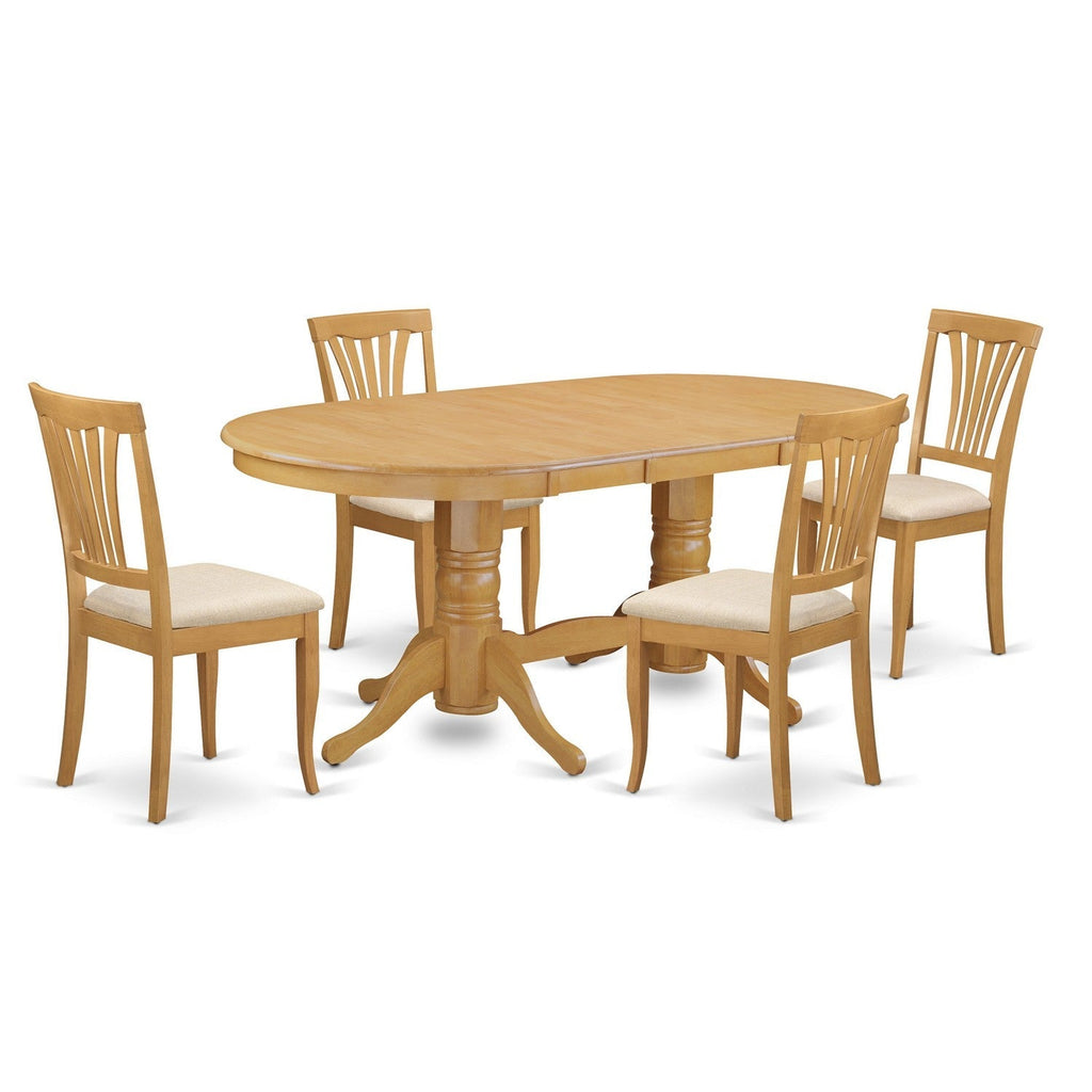 East West Furniture VAAV5-OAK-C 5 Piece Dining Room Table Set Includes an Oval Wooden Table with Butterfly Leaf and 4 Linen Fabric Kitchen Dining Chairs
