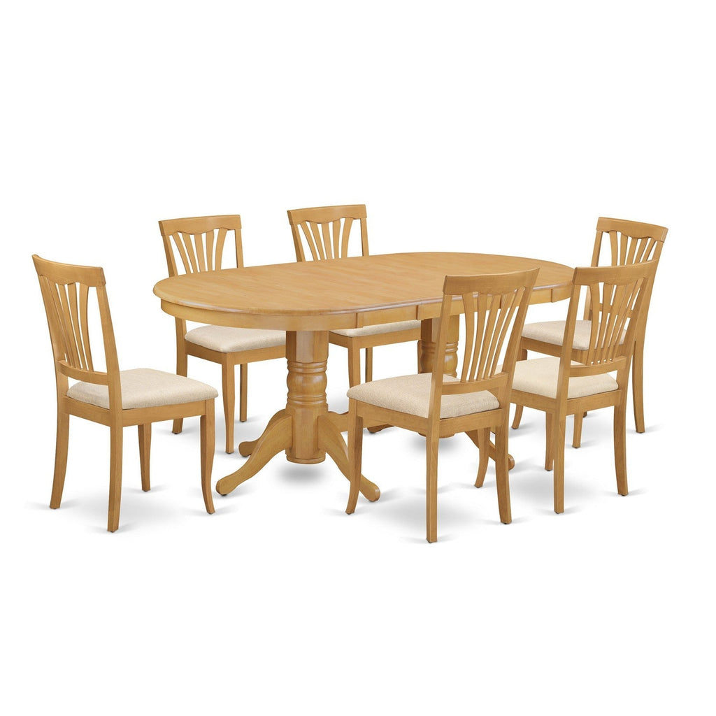El juego de mesa de comedor East West Furniture VAAV7-OAK-C de 7 piezas consta de una mesa de comedor ovalada con hojas de mariposa y 6 sillas de comedor de tela de lino.
