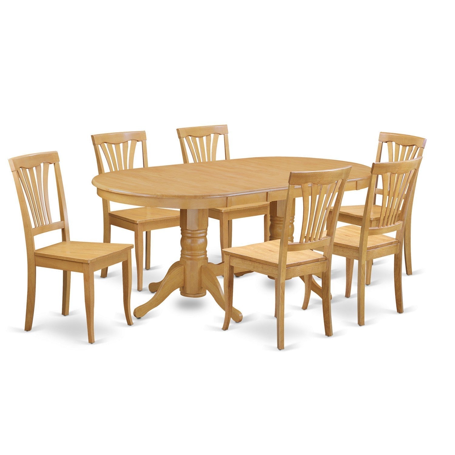 Juego de comedor East West Furniture VAAV7-OAK-W de 7 piezas compuesto por una mesa de comedor ovalada con hojas de mariposa y 6 sillas de cocina.